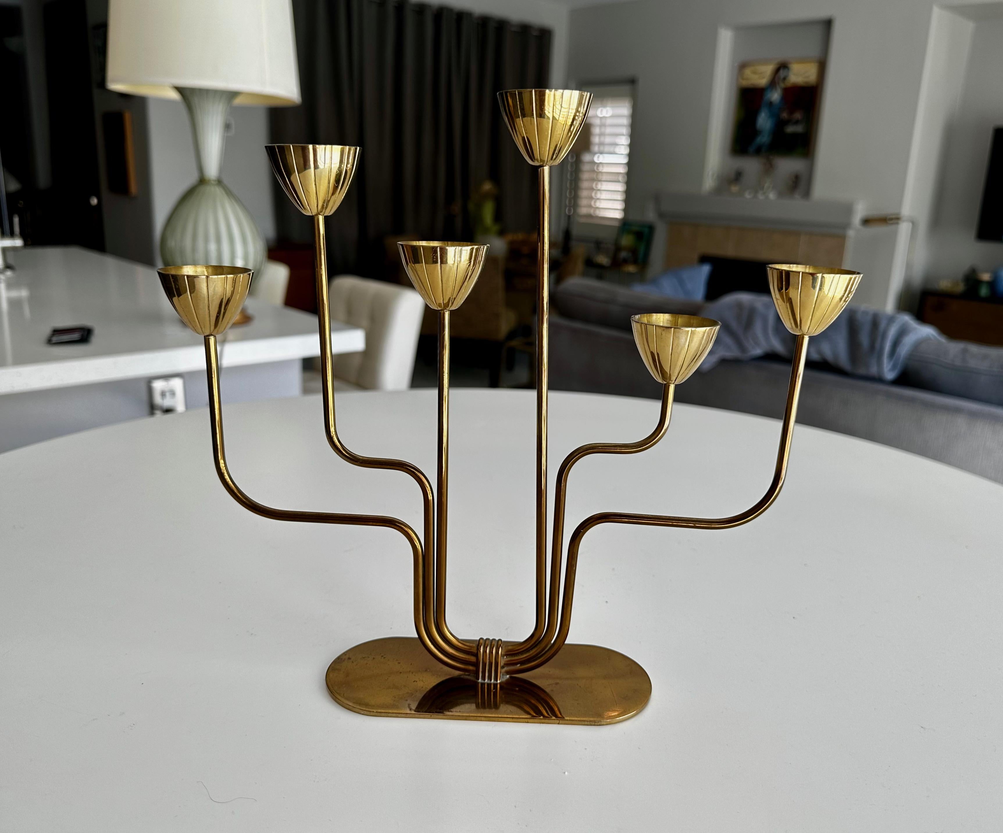 Gunnar Ander 6 arm Candlestick Brass by Ystad Metall in Sweden For Sale 4