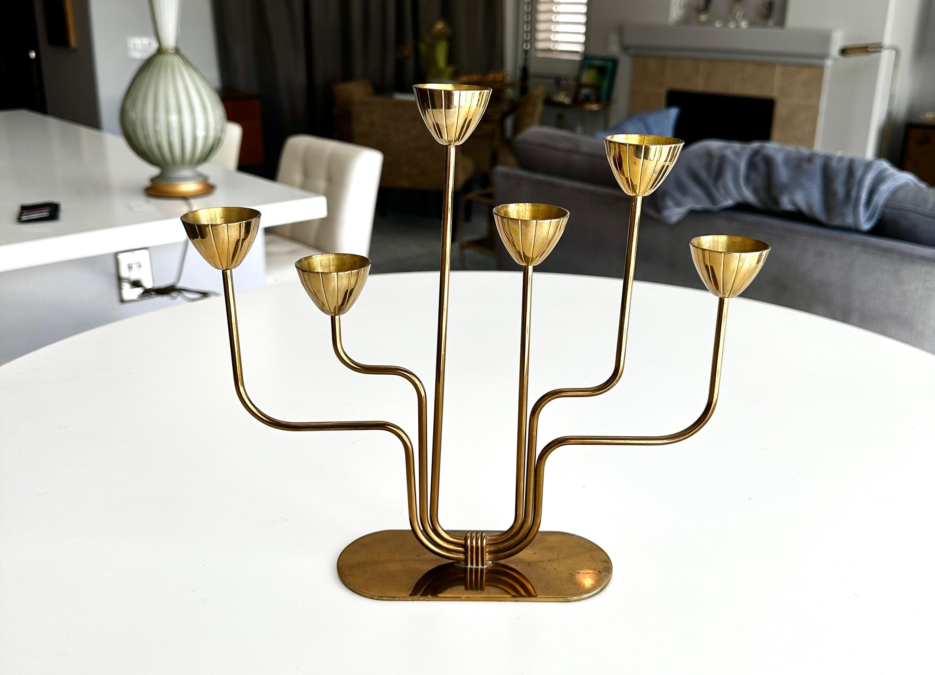Mid-20th Century Gunnar Ander 6 arm Candlestick Brass by Ystad Metall in Sweden For Sale