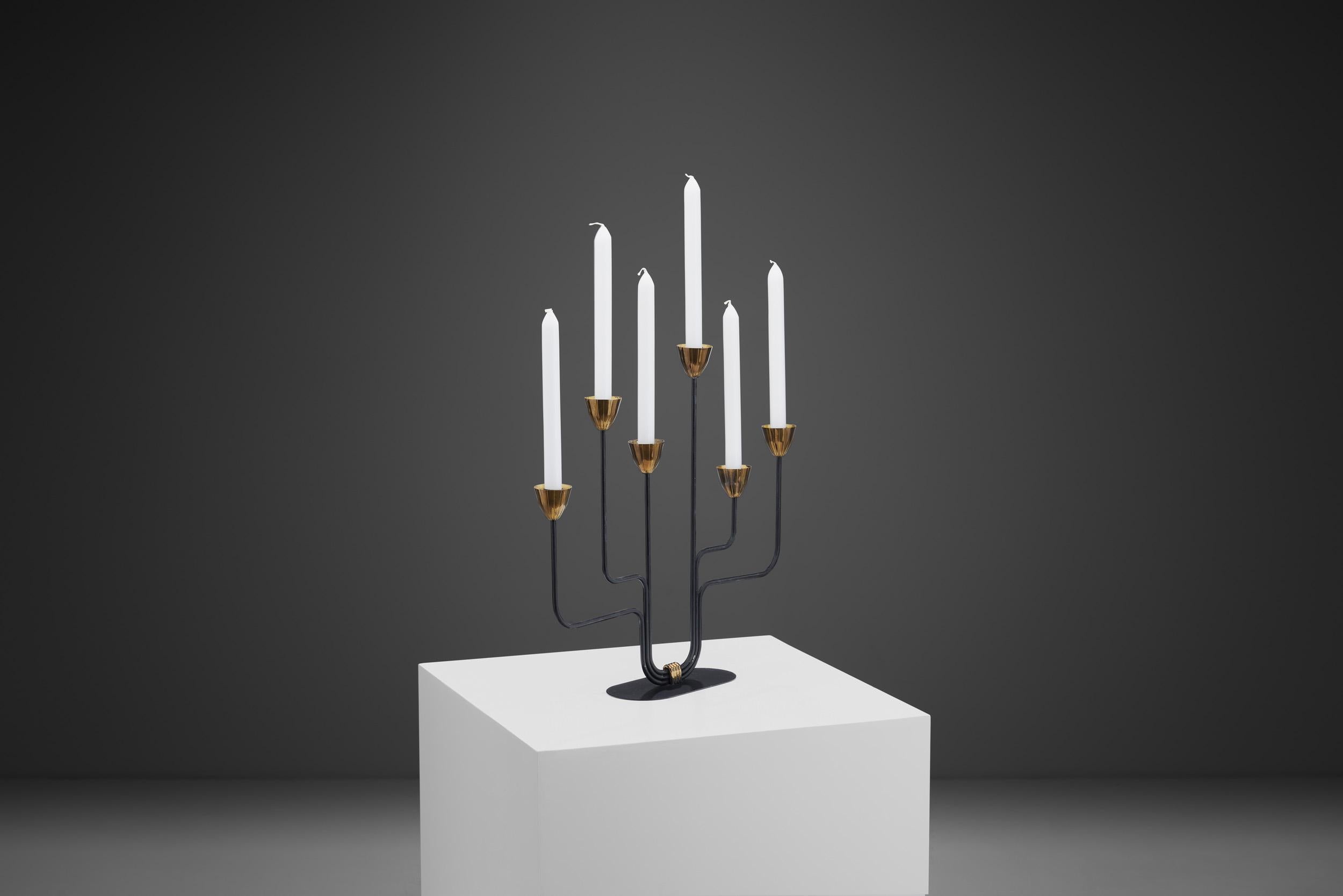 Scandinavian Modern Gunnar Ander Black Lacquered Candelabra for Ystad Metall, Sweden 1950s
