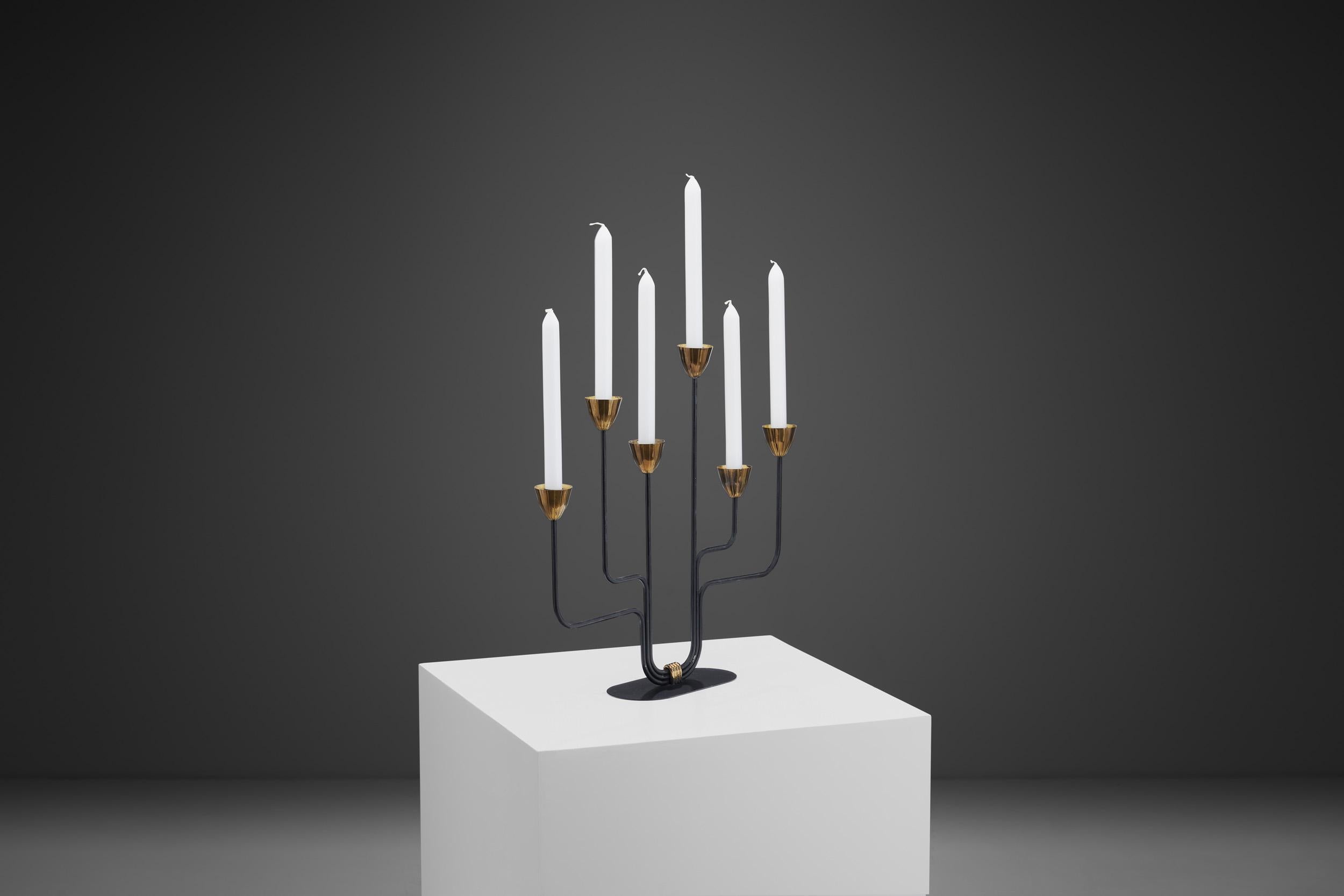 Scandinavian Modern Gunnar Ander Black Lacquered Candelabra for Ystad Metall, Sweden 1950s For Sale