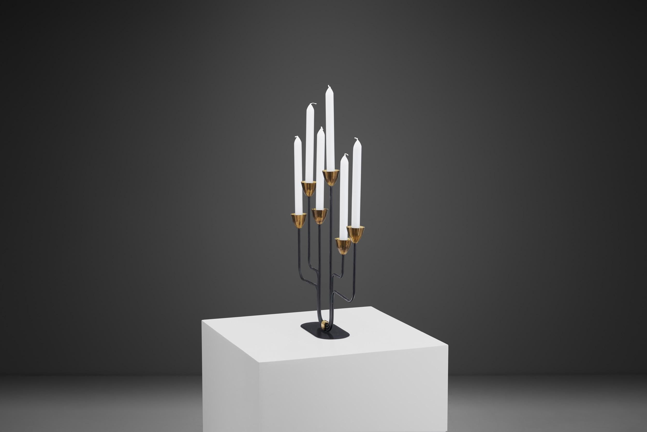Swedish Gunnar Ander Black Lacquered Candelabra for Ystad Metall, Sweden 1950s
