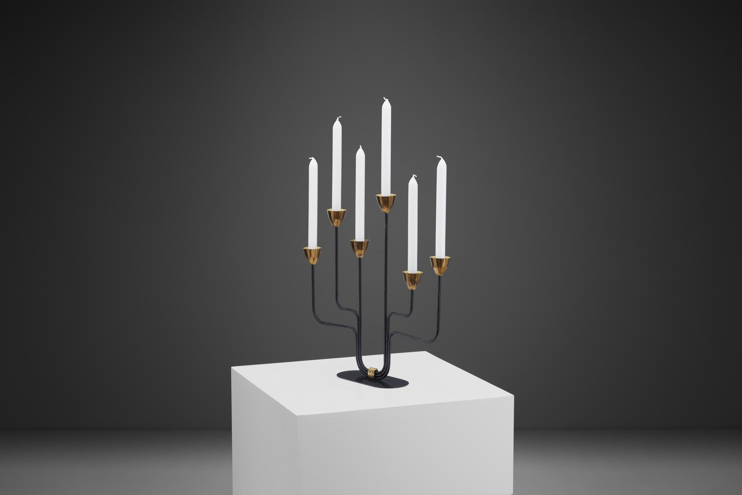 Gunnar Ander Black Lacquered Candelabra for Ystad Metall, Sweden 1950s In Good Condition For Sale In Utrecht, NL