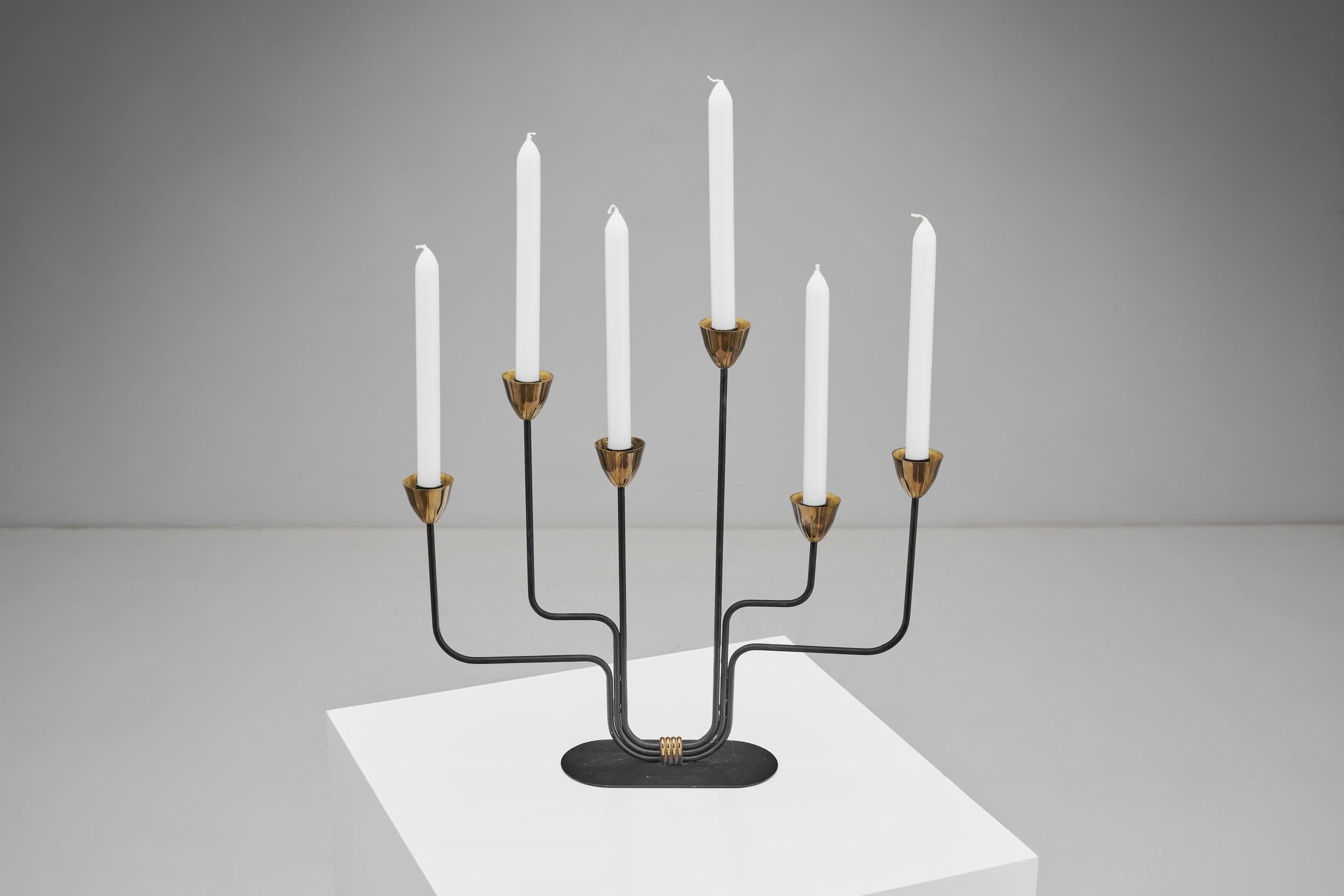 Mid-20th Century Gunnar Ander Black Lacquered Candelabra for Ystad Metall, Sweden 1950s For Sale