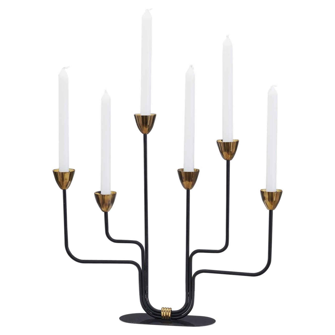Gunnar Ander Black Lacquered Candelabra for Ystad Metall, Sweden 1950s