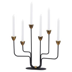 Gunnar Ander Black Lacquered Candelabra for Ystad Metall, Sweden 1950s
