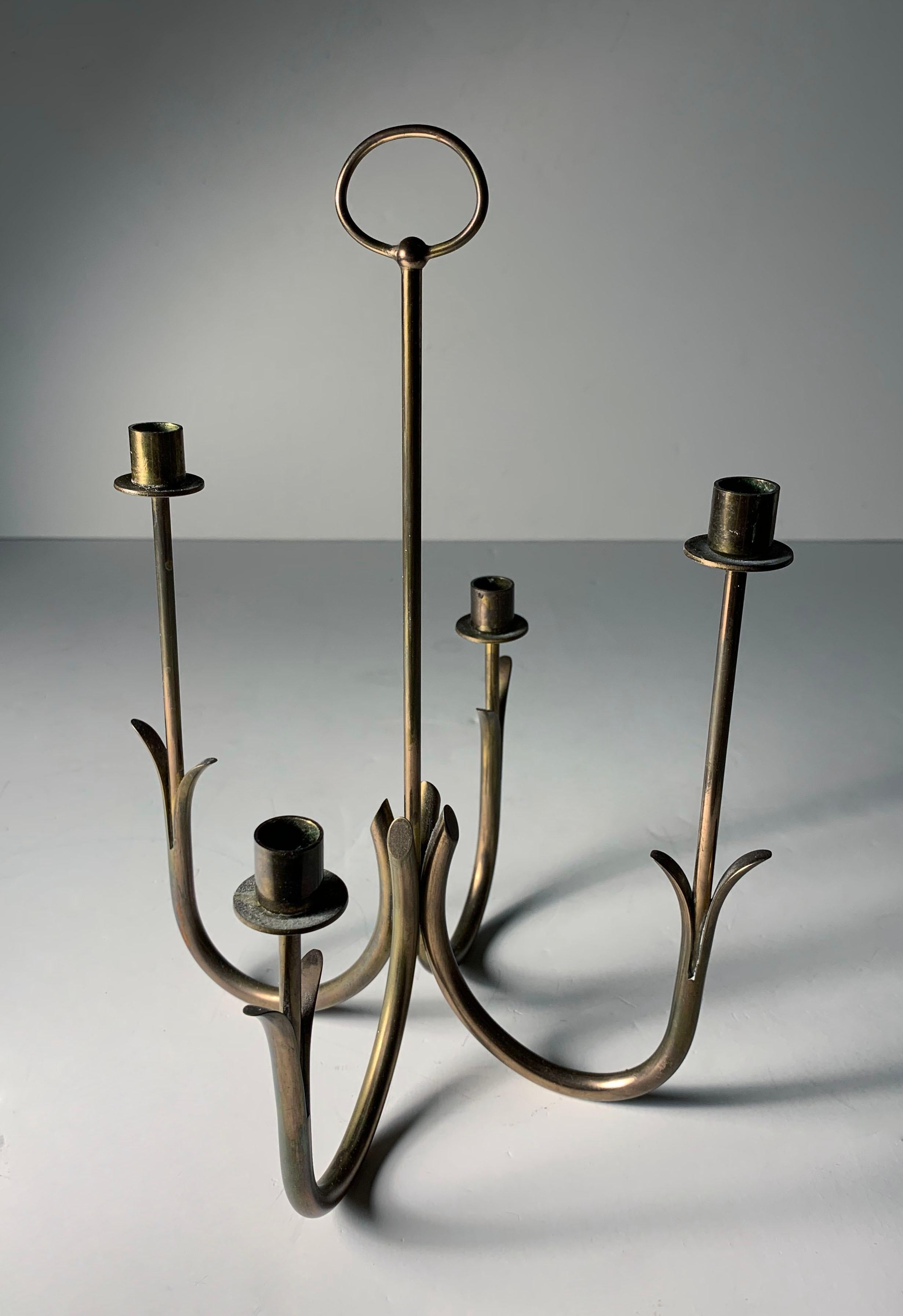 Mid-Century Modern Gunnar Ander Brass 4 Candlestick Candelabra by Ystad Metall Sweden For Sale