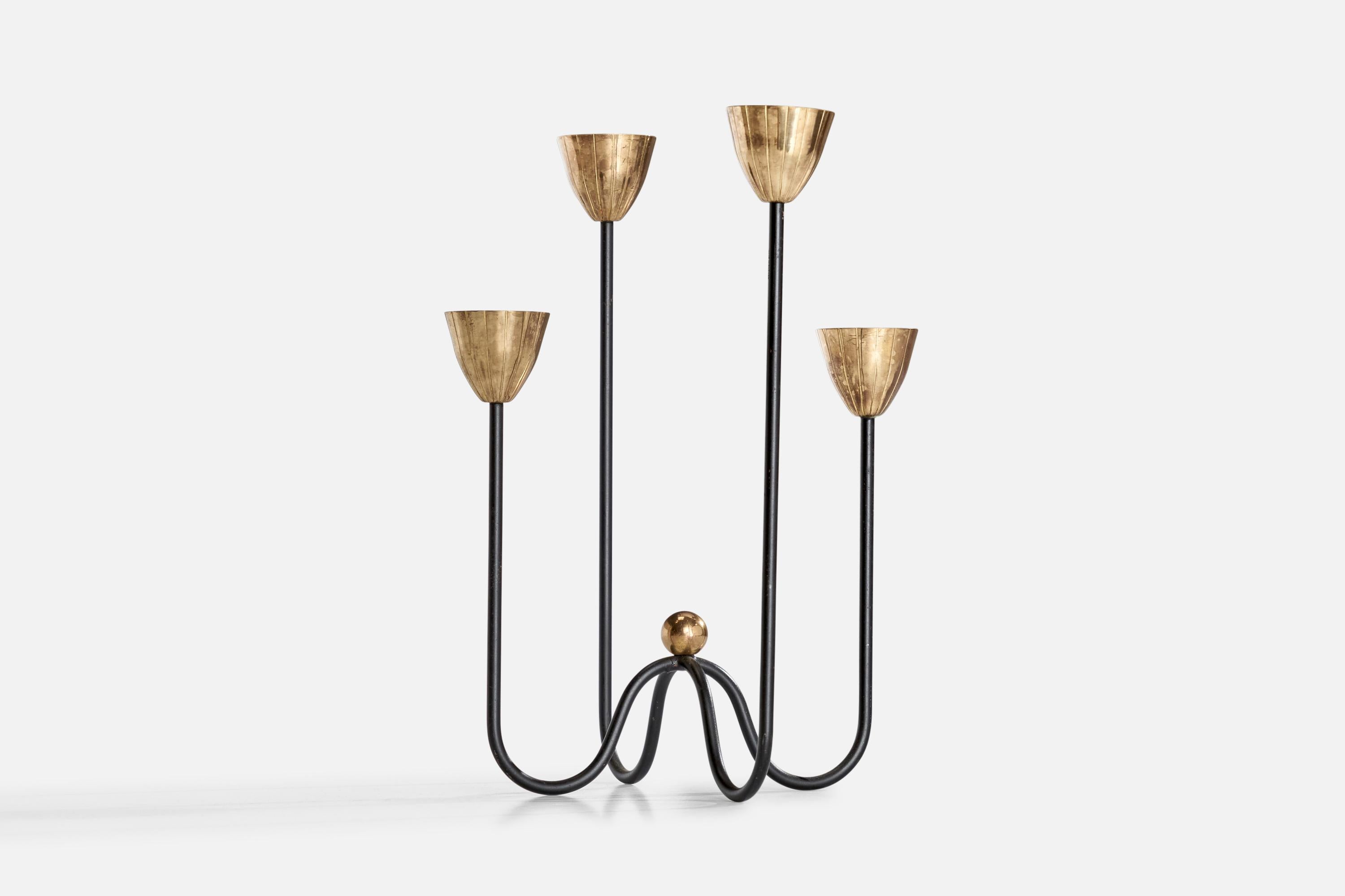 Scandinavo moderno Gunnar Ander, Candelabro, Ottone, Metallo, Svezia, anni '1950 in vendita