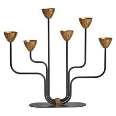 Gunnar Ander, Candelabro, Ottone, Metallo, Svezia, anni '1950