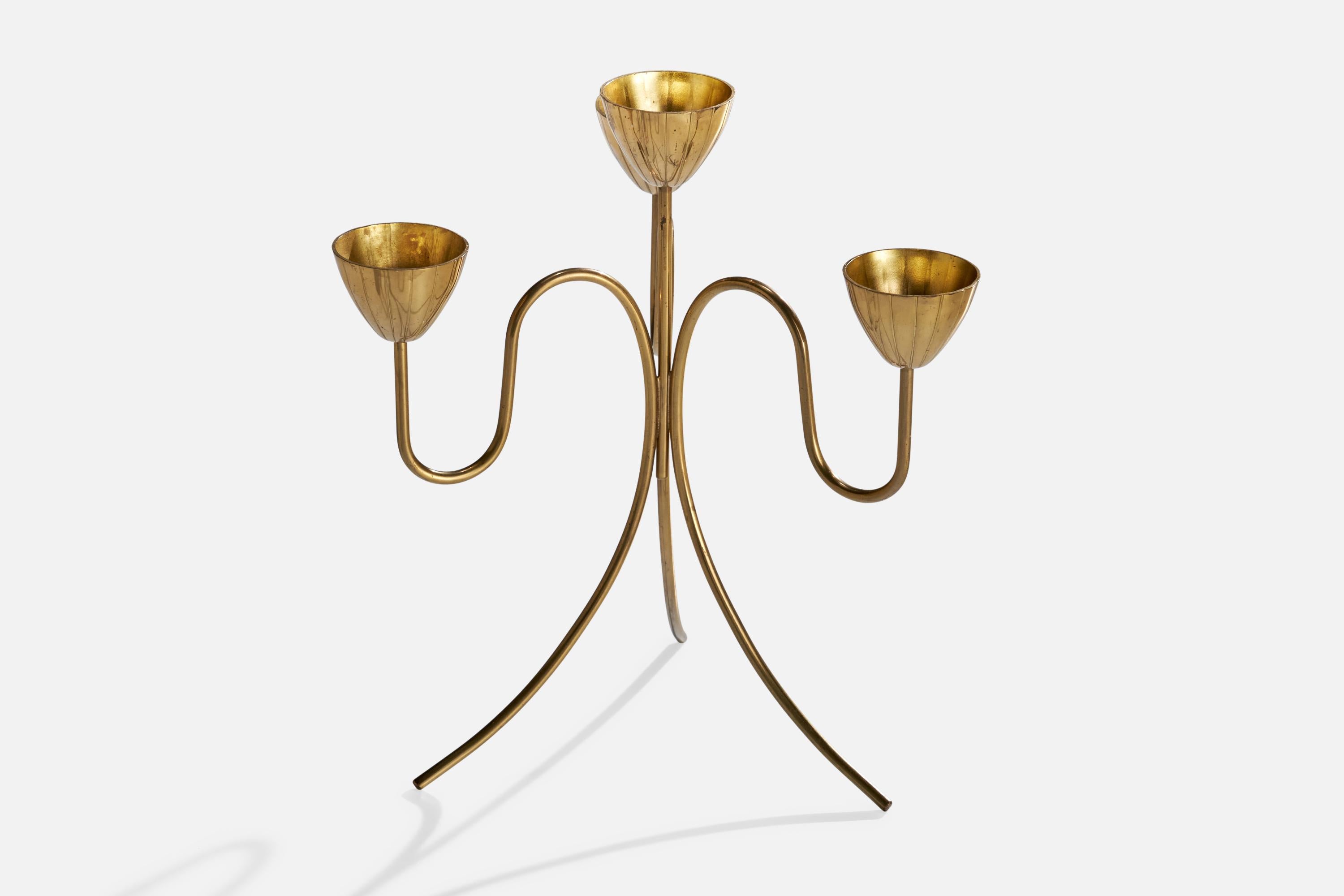Suédois Gunnar Ander, Candélabre, Laiton, Suède, Années 1950 en vente