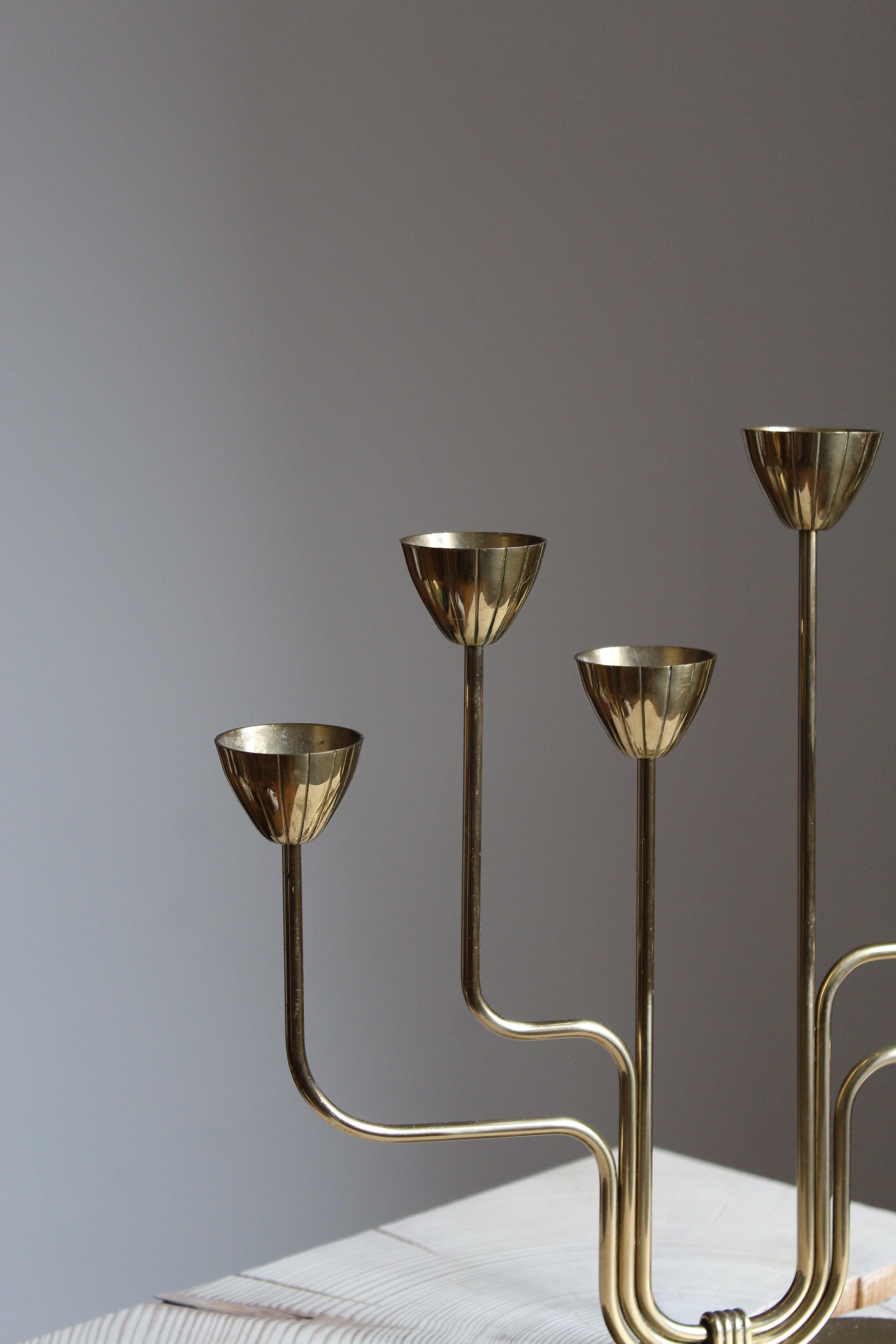 Mid-Century Modern Gunnar Ander, Candelabra, for Ystad Metall, Brass, Sweden, 1950s