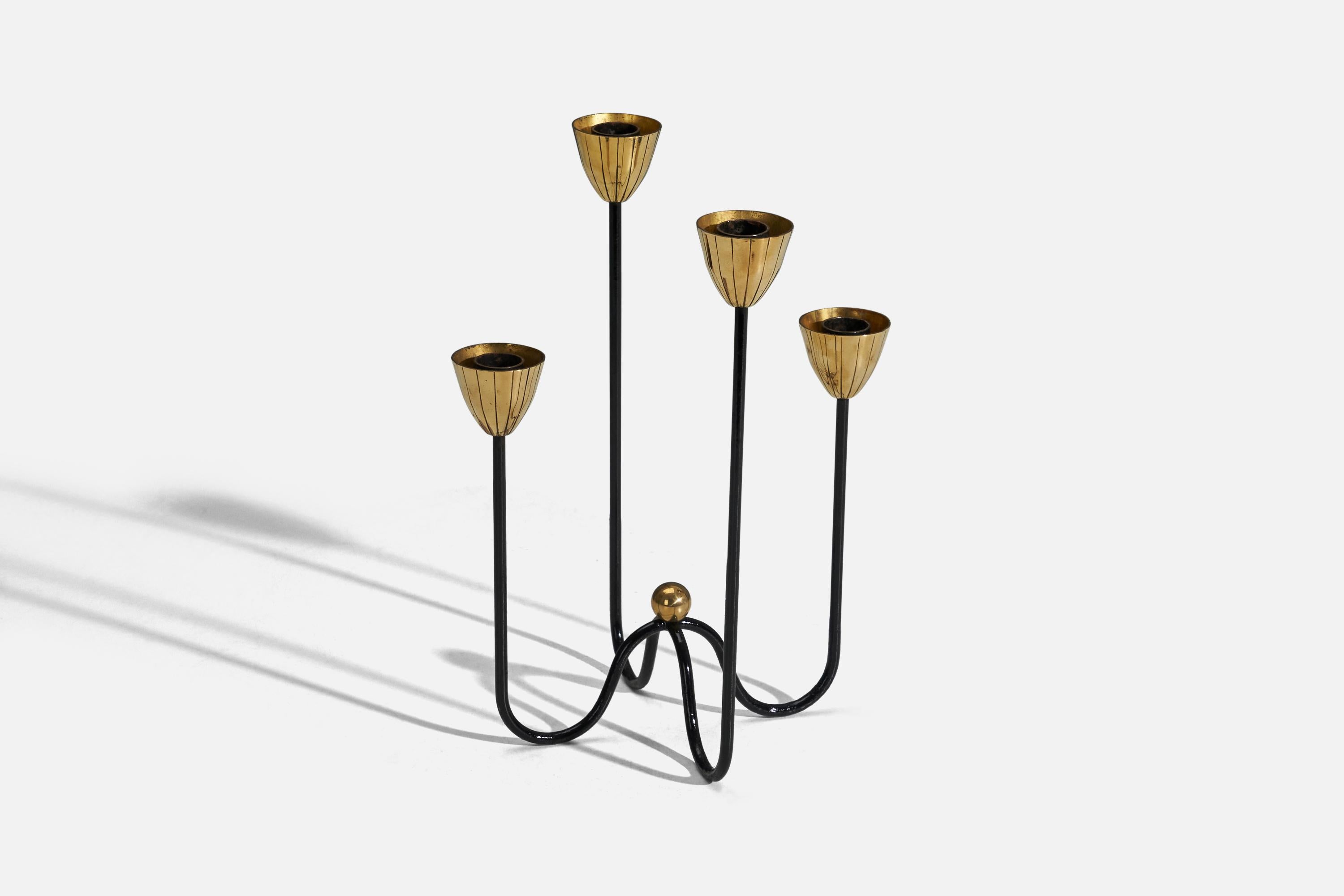 A metal and brass candelabra designed and produced by Gunnar Ander, Sweden, 1950s.