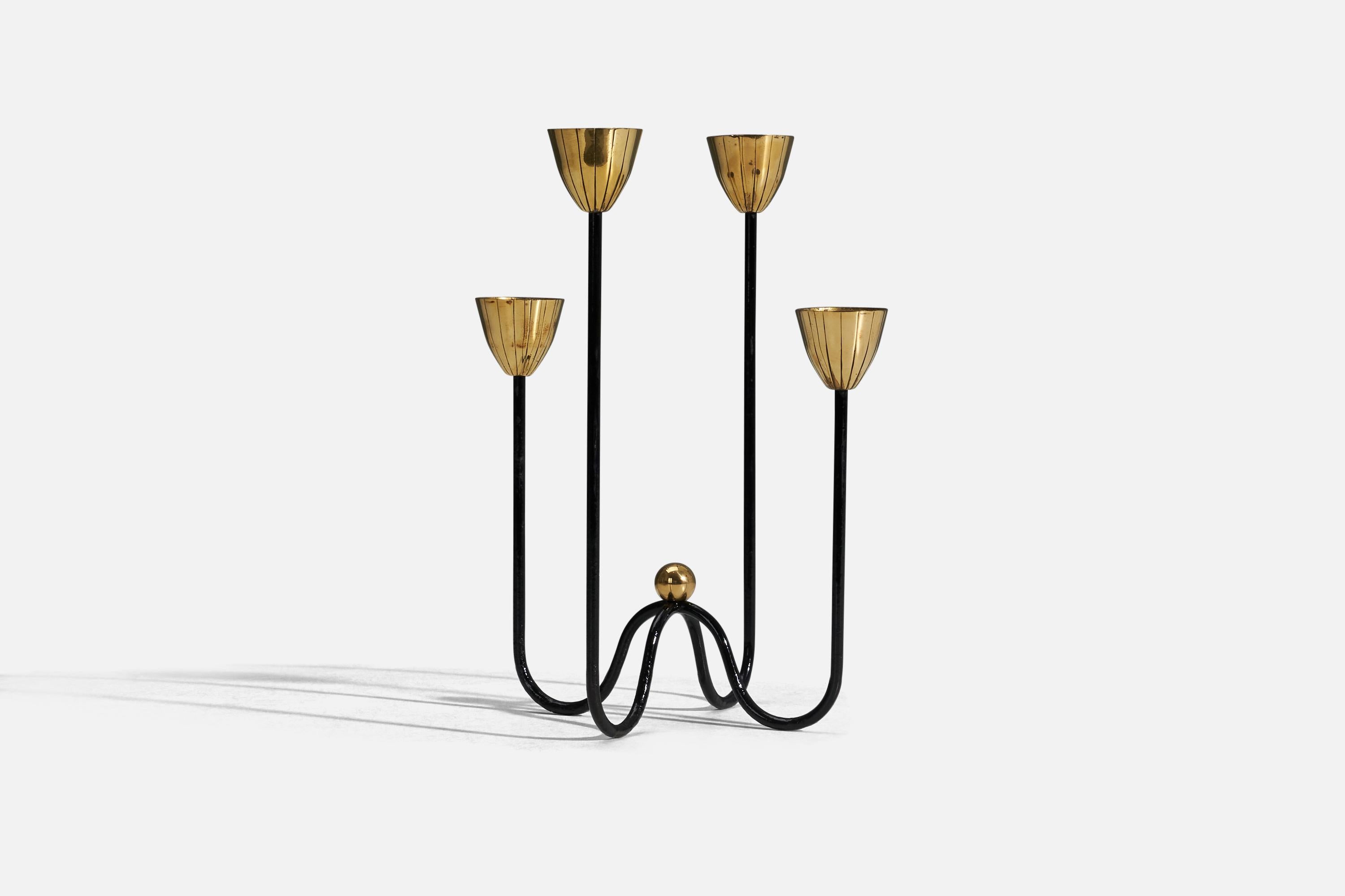 Scandinavian Modern Gunnar Ander, Candelabra, Metal and Brass, Sweden, 1950s For Sale