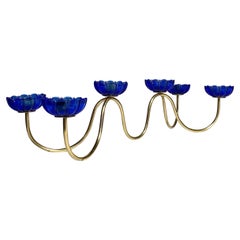 Gunnar Ander Candelabra Ystad Metall Brass & Glass Flowers, Sweden, 1950s