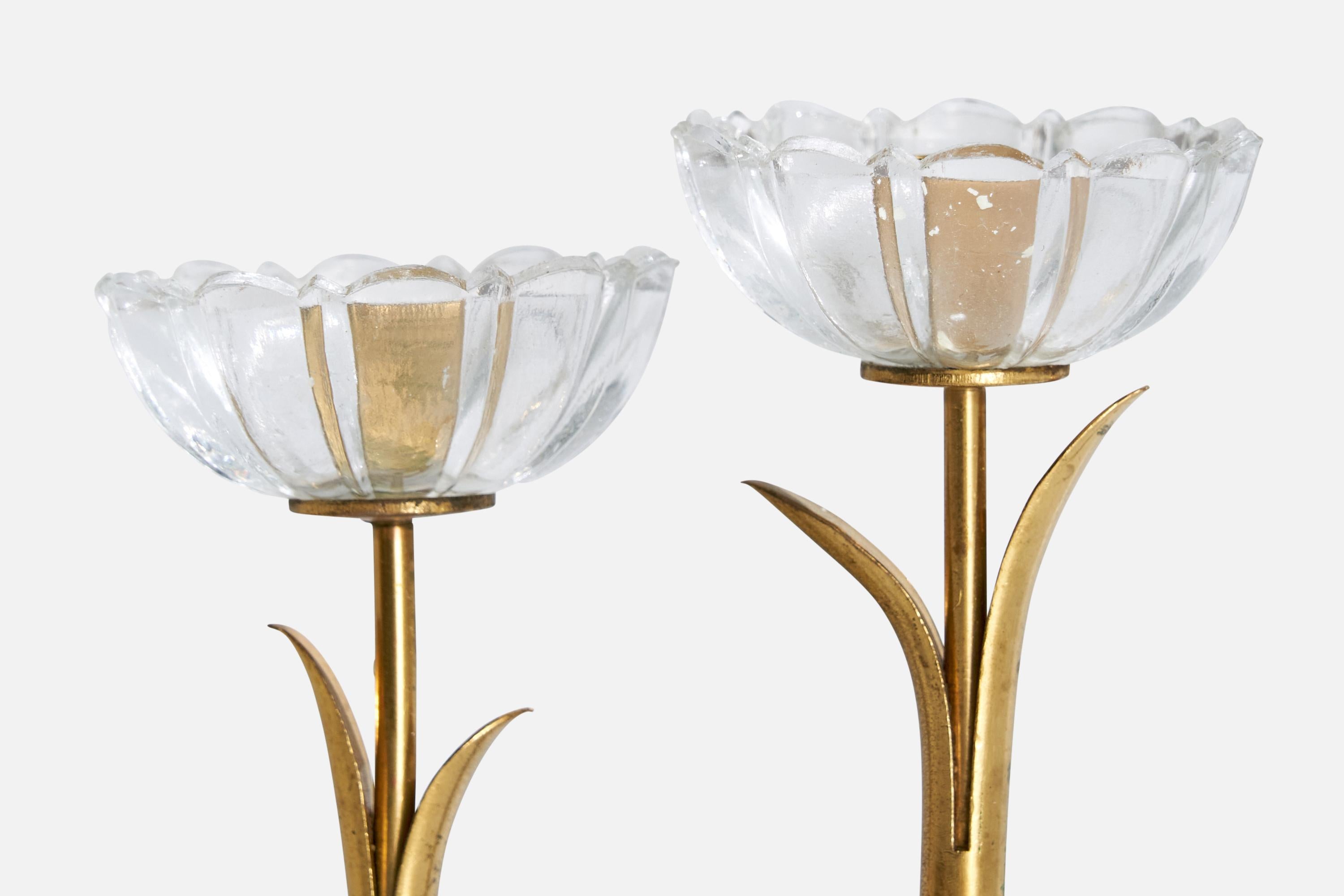 Gunnar Ander, Candelabras, Brass, Glass, Sweden, 1950s For Sale 1