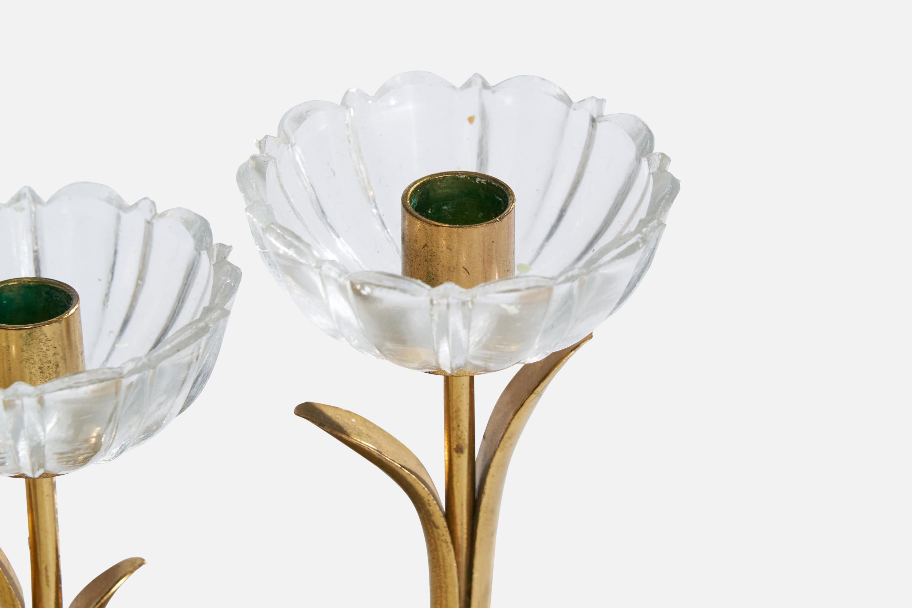 Gunnar Ander, Candelabras, Brass, Glass, Sweden, 1950s For Sale 3