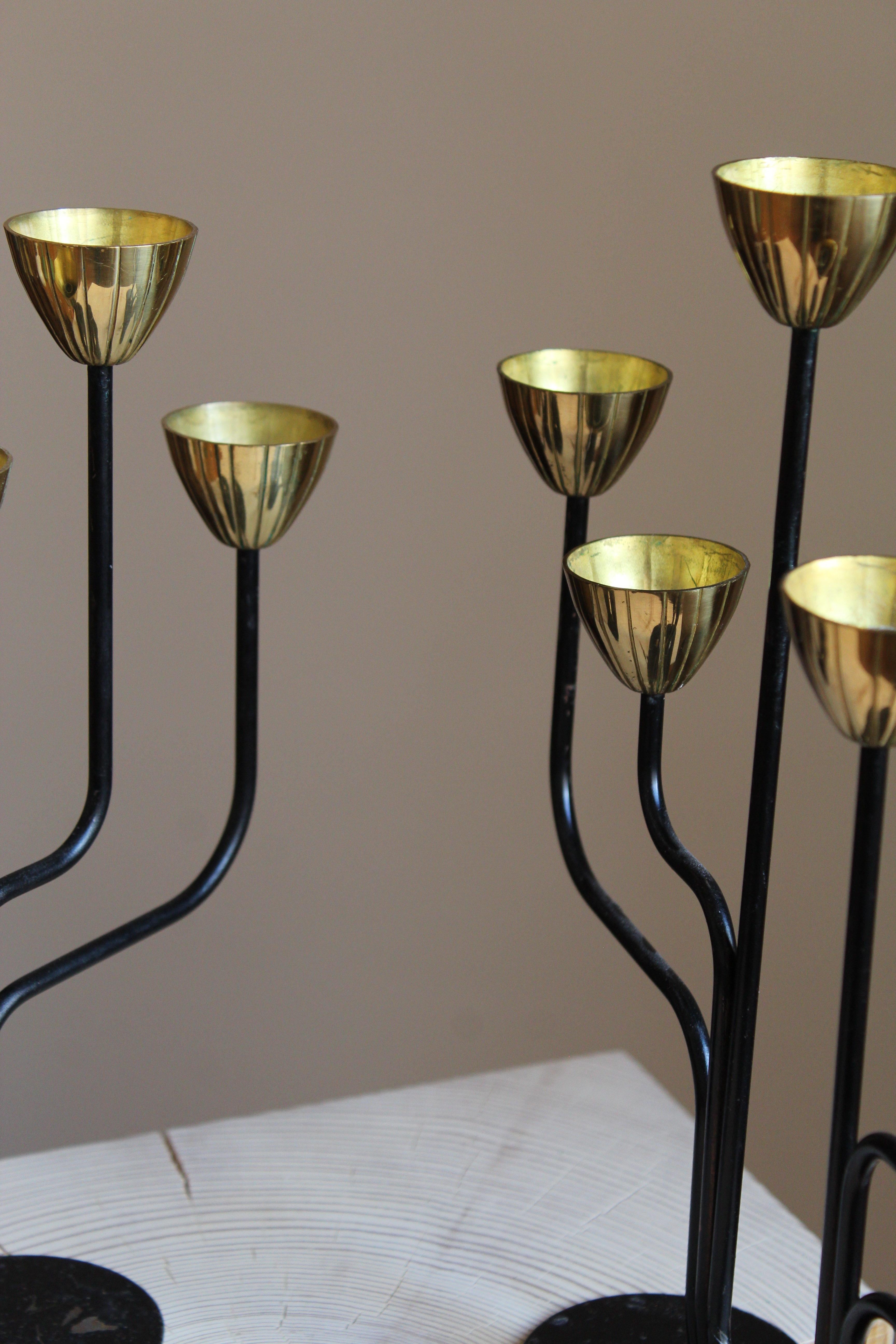 Gunnar Ander, Candelabras, for Ystad Metall, Brass, Painted Metal, Sweden, 1950s In Fair Condition In High Point, NC