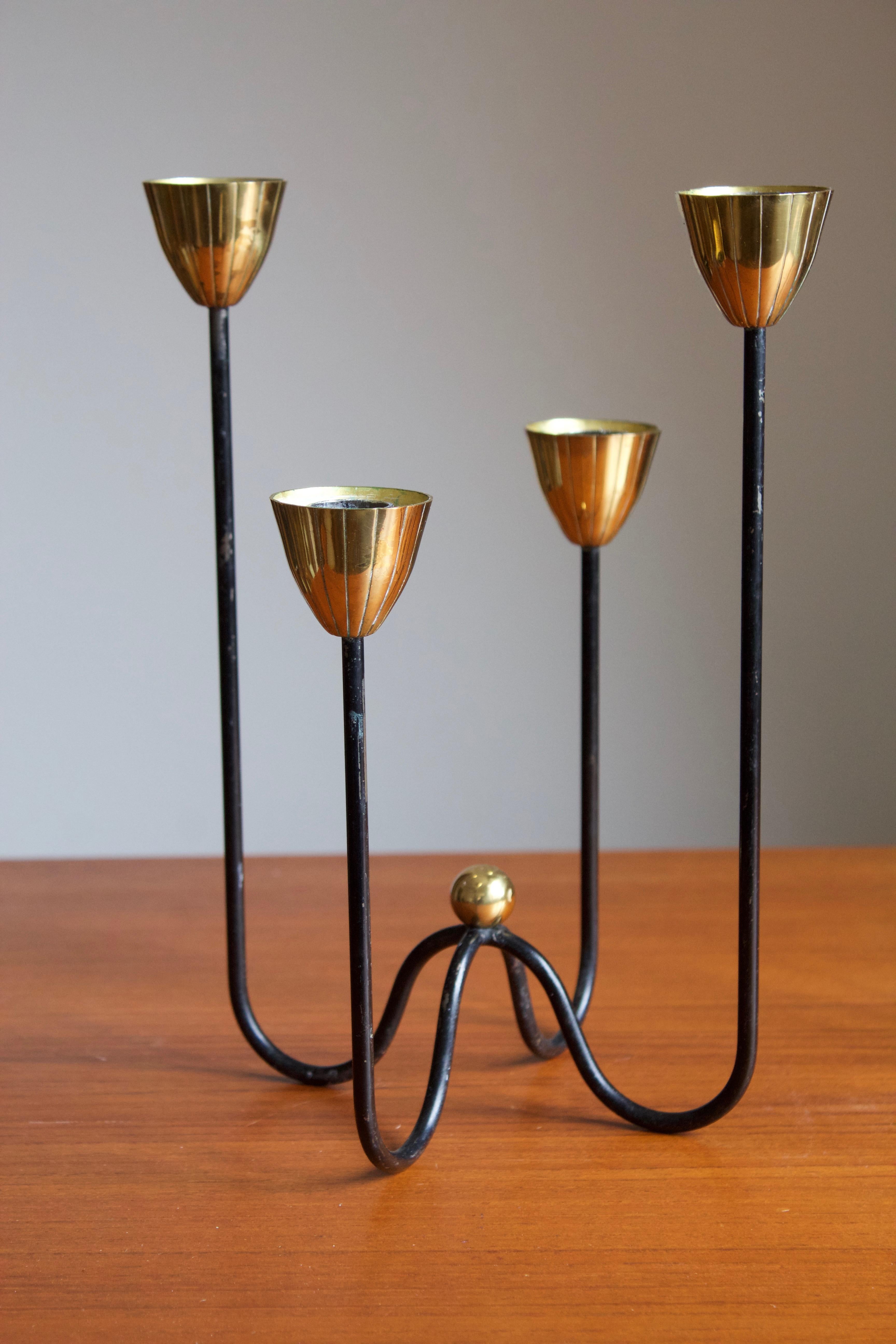 Gunnar Ander, Candelabrums for Ystad Metall, Brass, Painted Metal, Sweden, 1950s In Good Condition In High Point, NC
