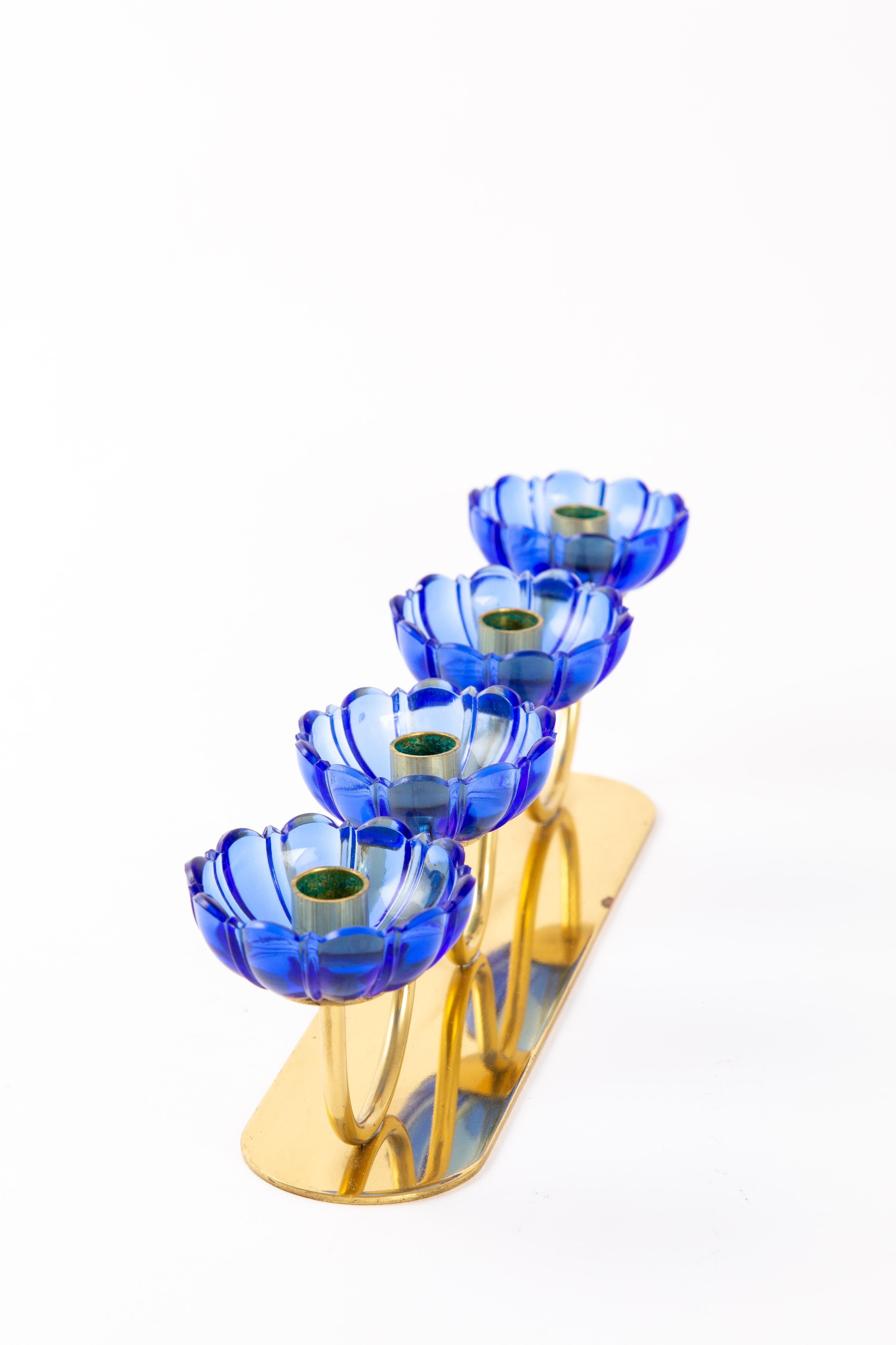 Gunnar Ander Candleholders Sweden for Ystad Metall, Blue Flower with Brass For Sale 7