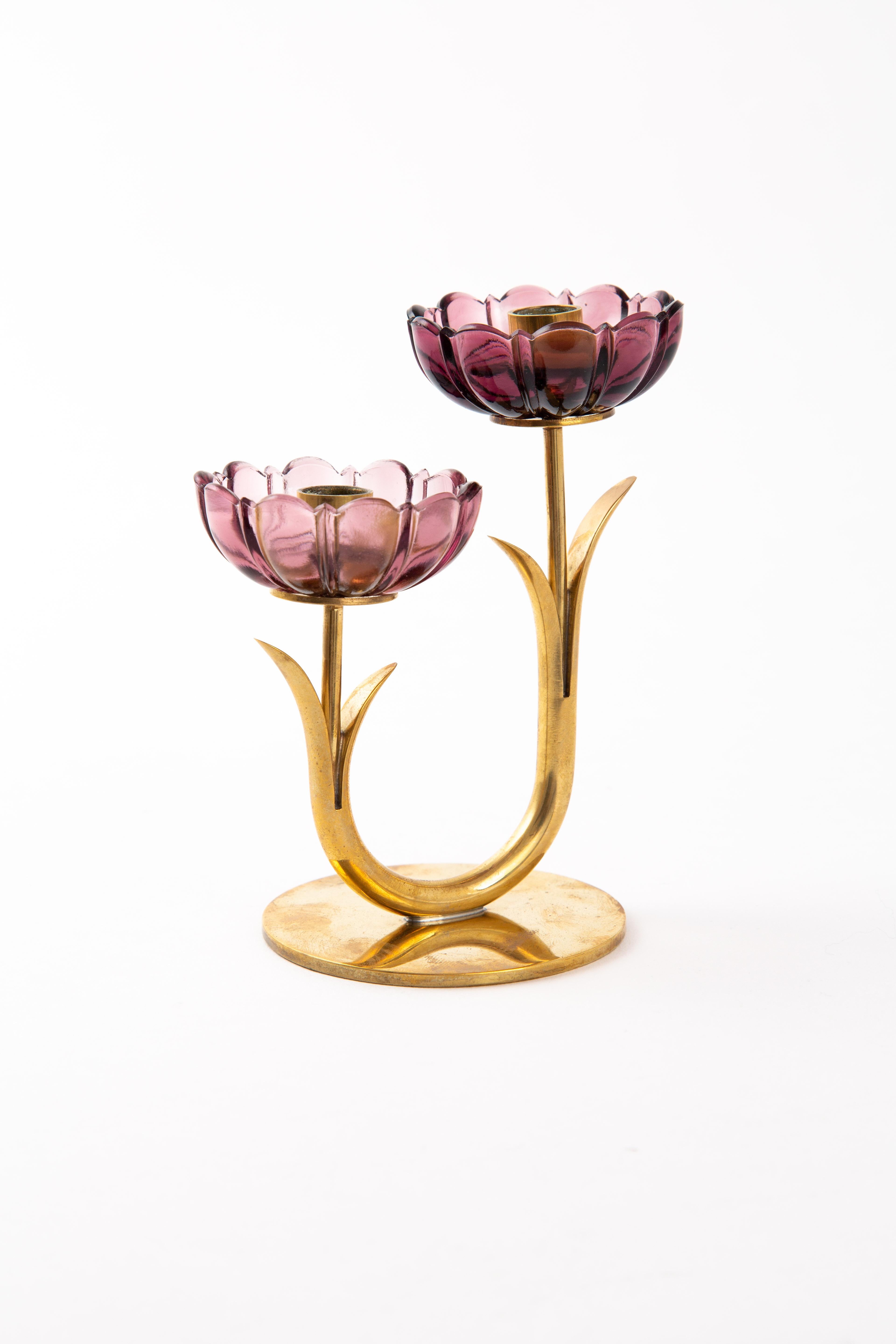 Gunnar Ander Candleholder for Ystad Metal with Flowers in Brass (Messing)