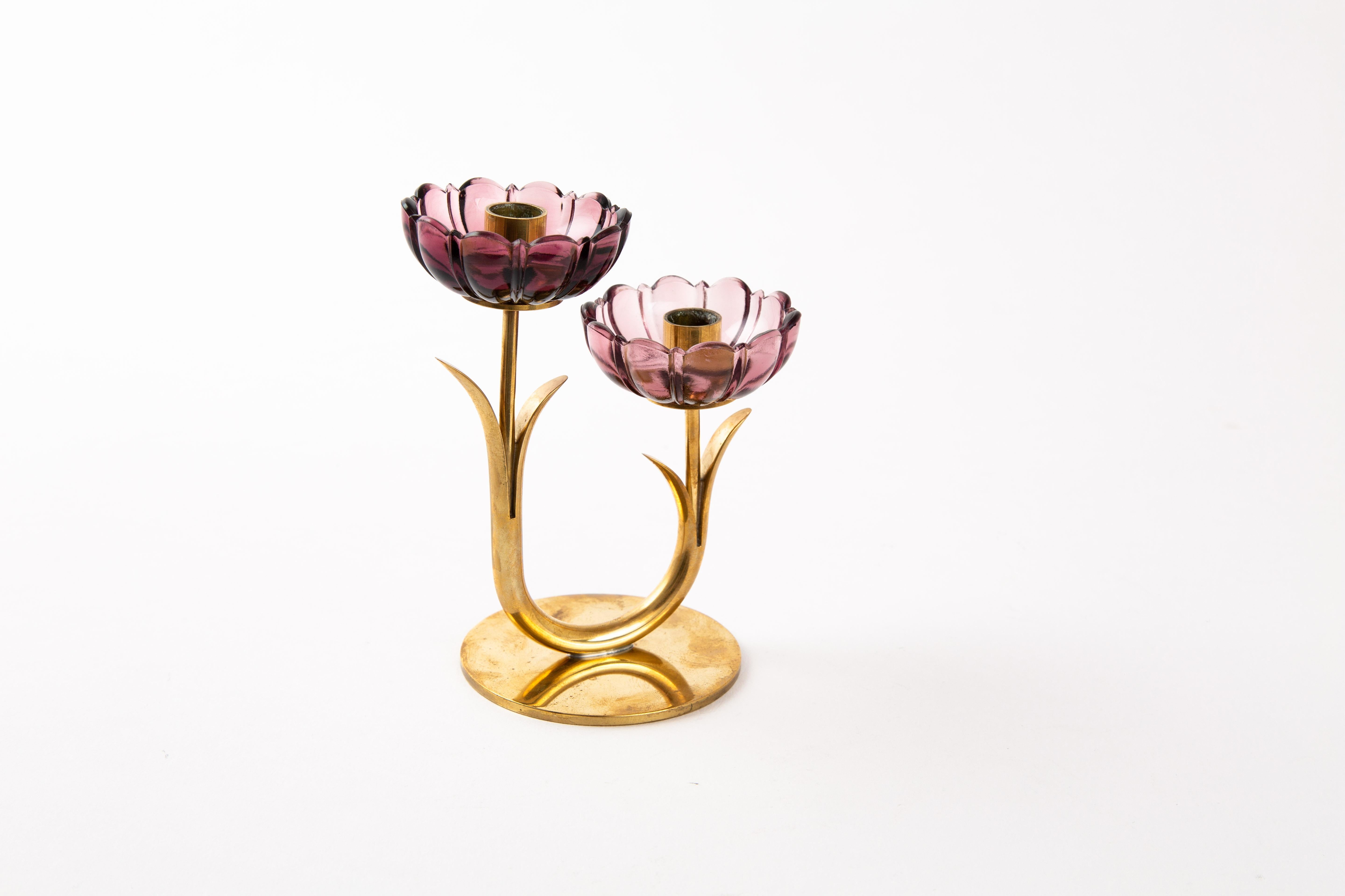 Gunnar Ander Candleholder for Ystad Metal with Flowers in Brass 1