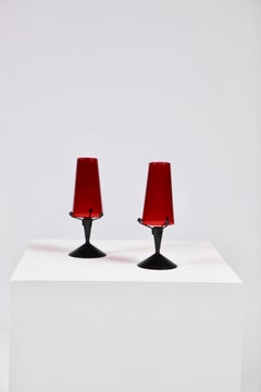 Gunnar Ander, Candleholder in Black Metal and Glass, Sweden, 1950s
