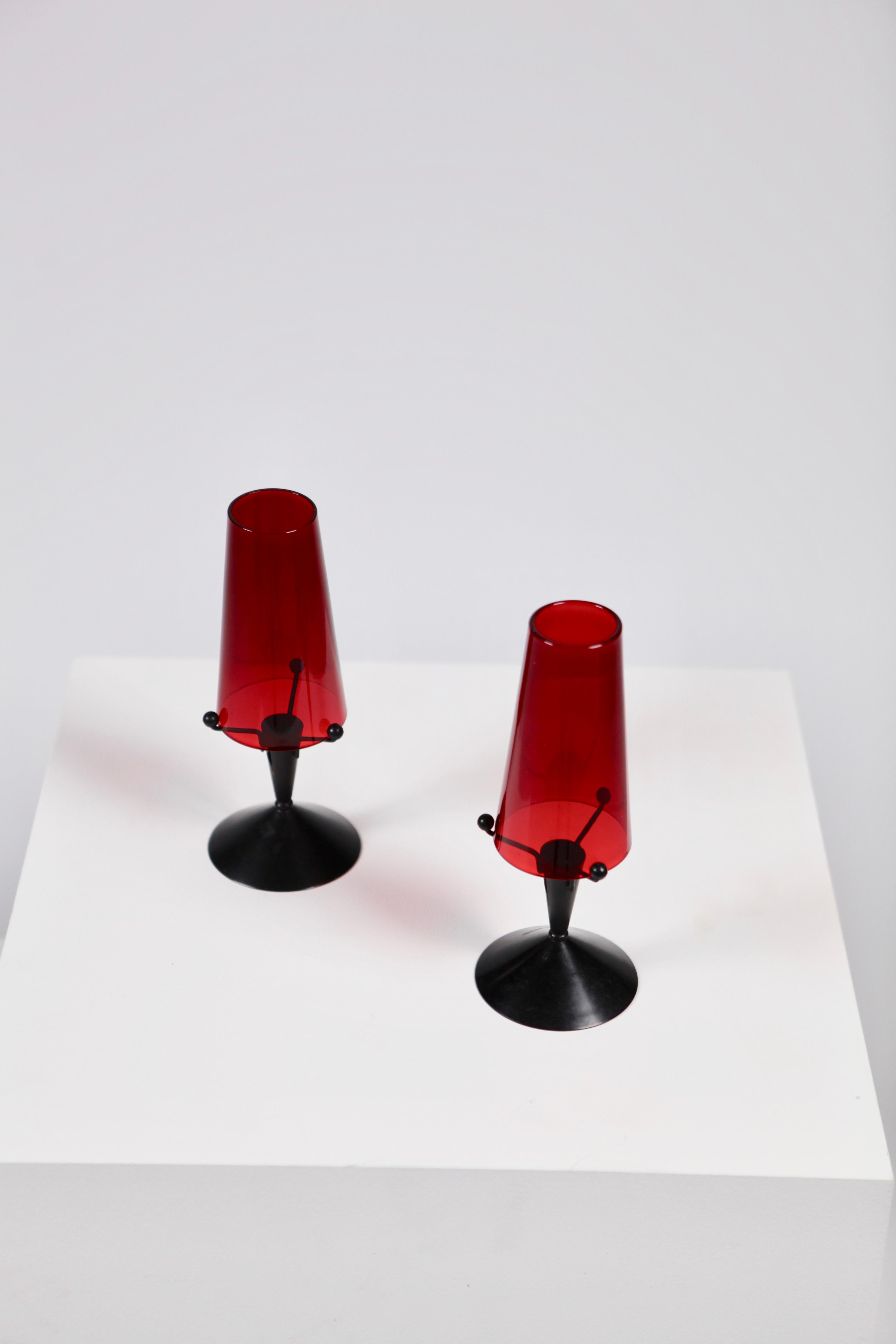 Swedish Gunnar Ander, Candleholder in Black Metal and Glass, Sweden, 1950s For Sale