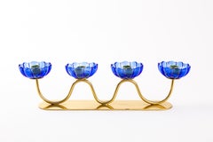 Gunnar Ander Candleholders Sweden for Ystad Metall, Blue Flower with Brass