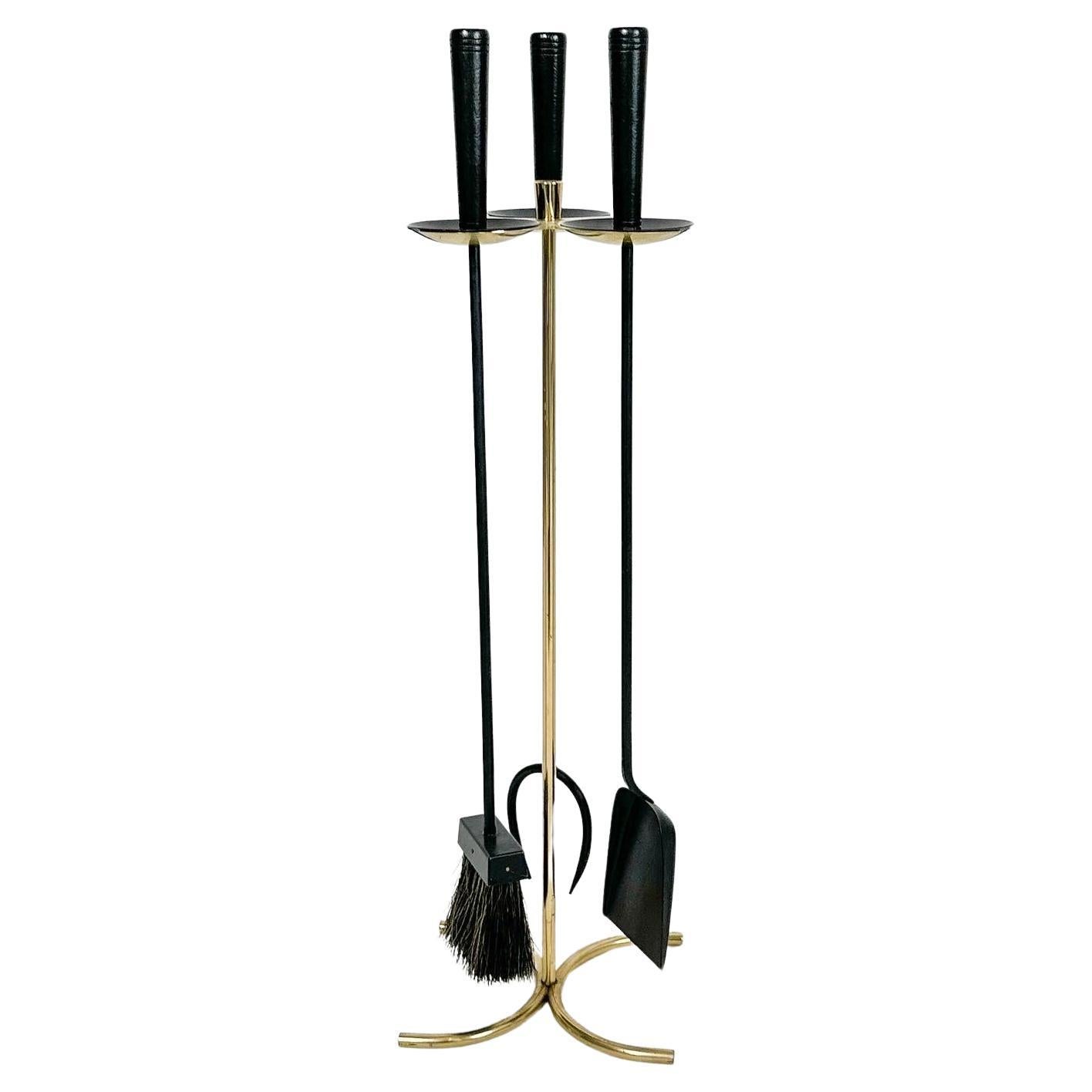 Gunnar Ander Herramientas para chimenea Latón Metal Pelo de caballo Ystad Metall Suecia Años 60