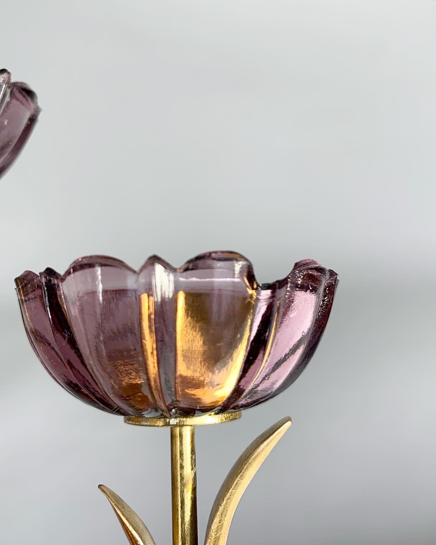 Gunnar Ander Flower Candelabra Brass & Glass Ystad Metall Sweden 1950s 2