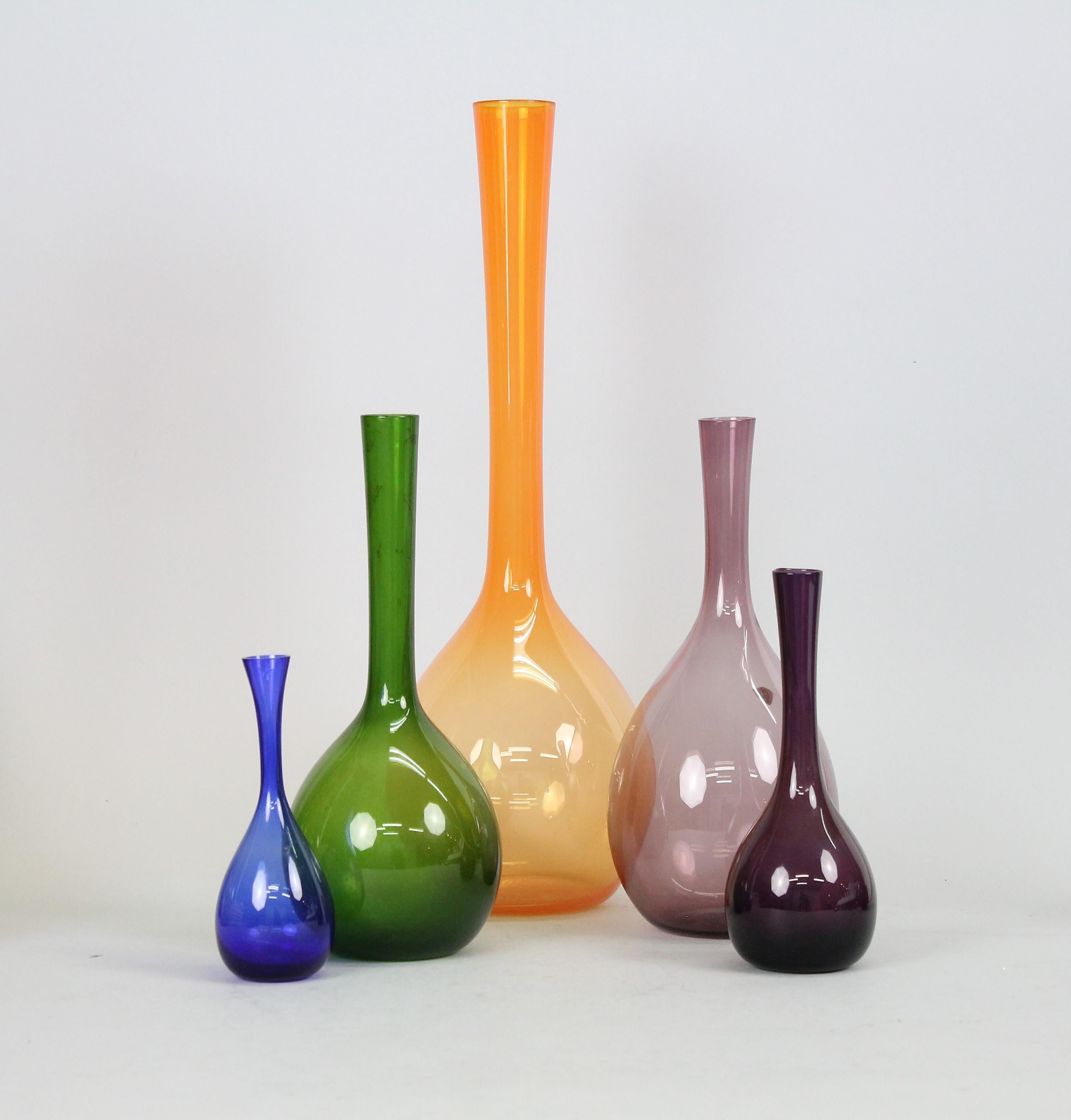 Scandinavian Modern Gunnar Ander for Elme Glasbruk, Group of 8 Glass Vases, Sweden, 1960s For Sale
