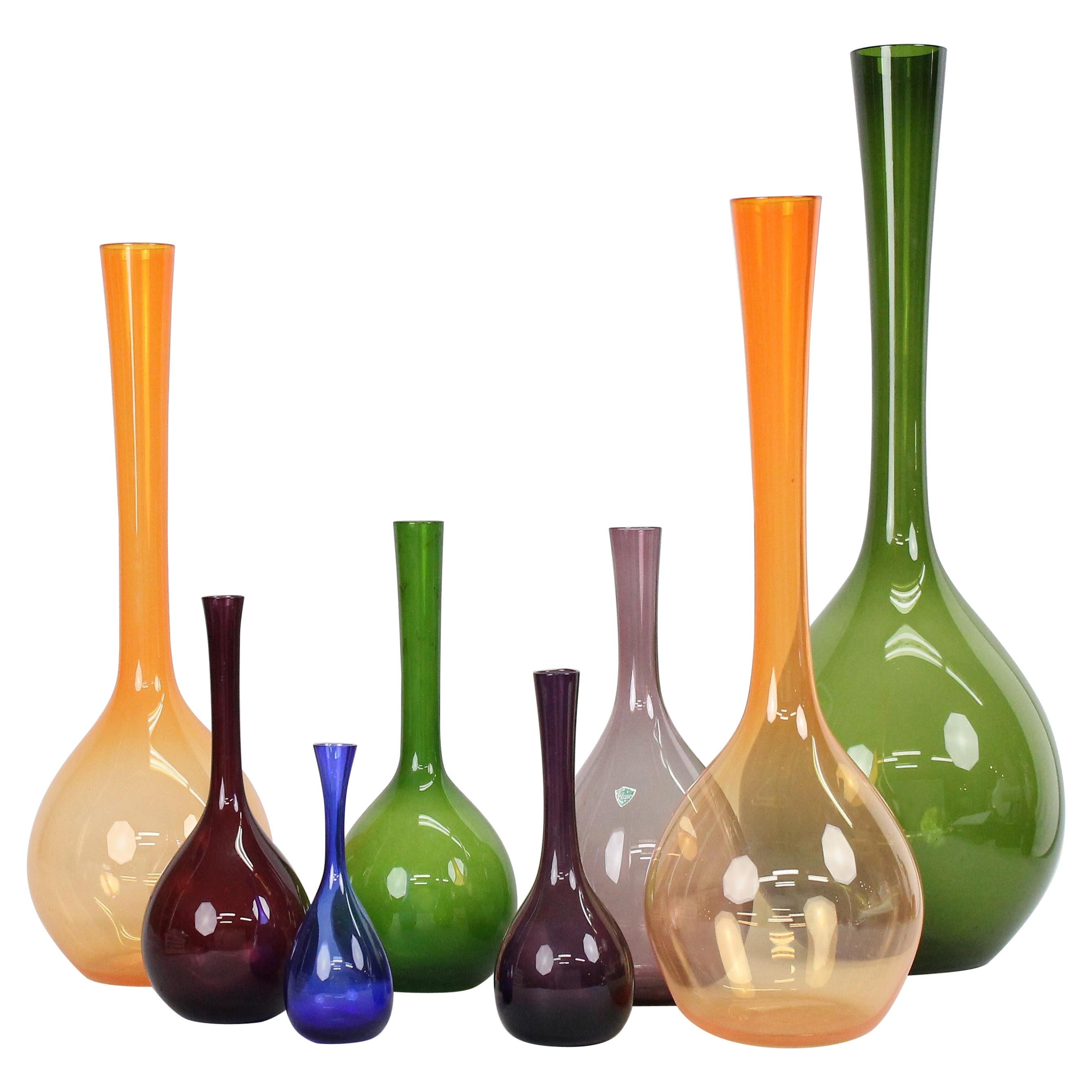 Gunnar Ander for Elme Glasbruk, Group of 8 Glass Vases, Sweden, 1960s For Sale