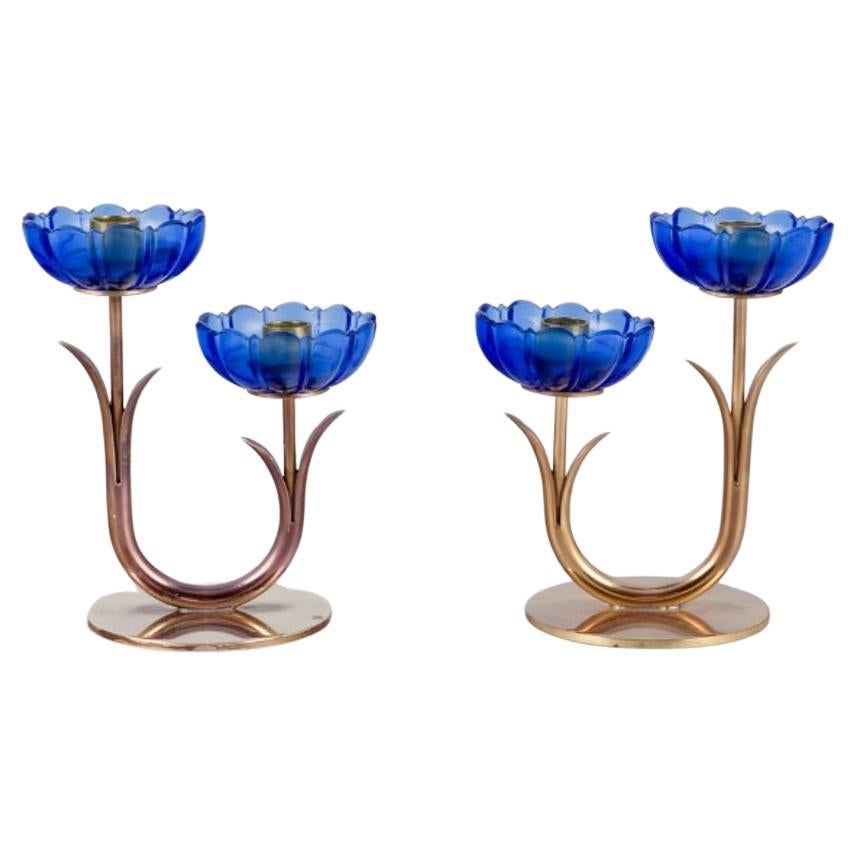 Gunnar Ander for Ystad Metal. Pair of two-armed candle holders. For Sale