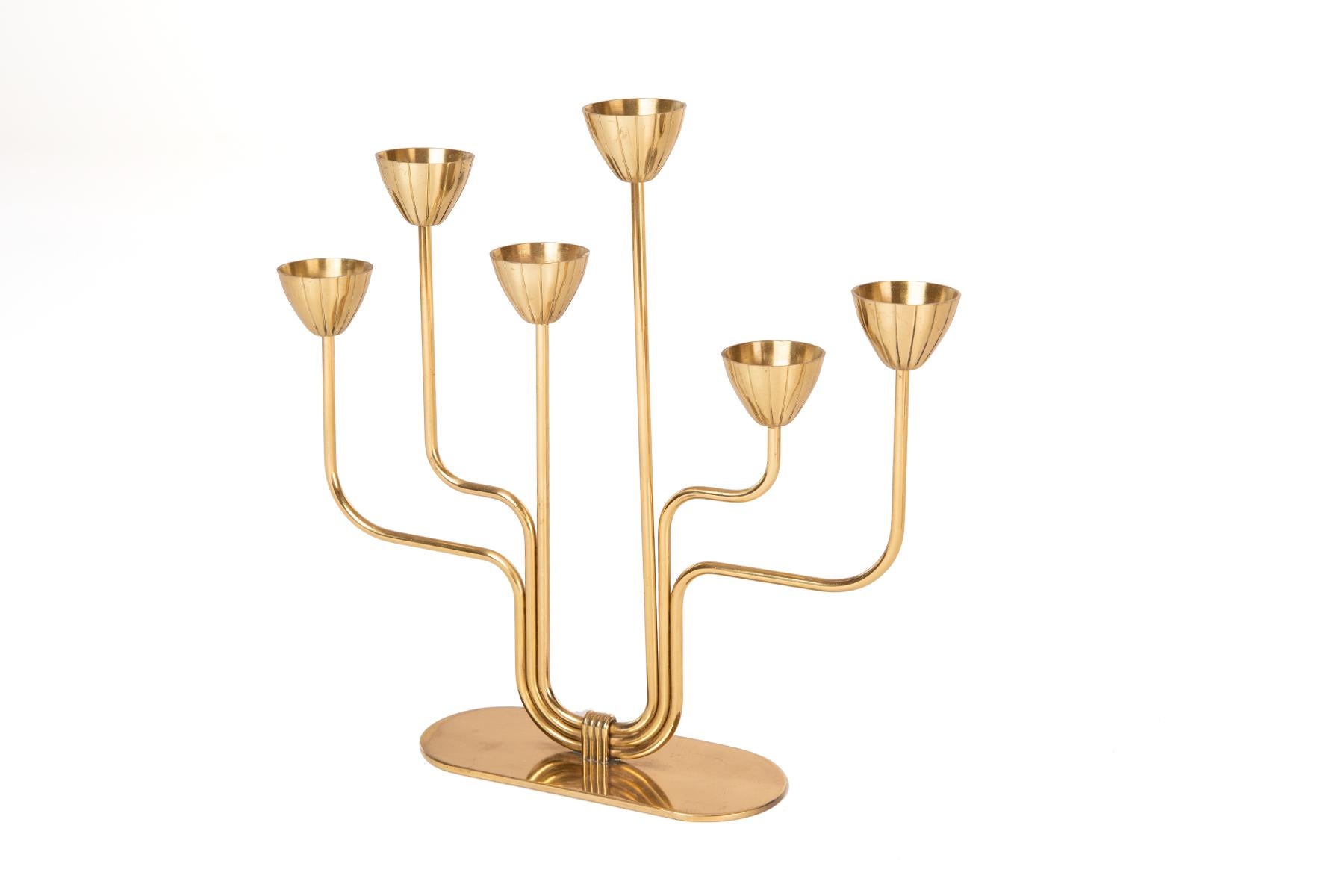 Mid-Century Modern Gunnar Ander for Ystad Metall Brass Candle Holders Candelabras