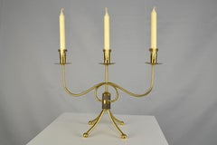 Gunnar Ander for Ystad-Metall — Brass Three-Candle Candelabra, Sweden, 1950s