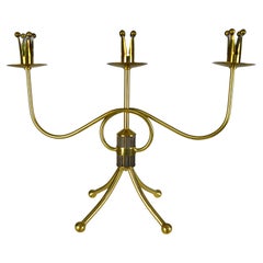 Gunnar Ander for Ystad-Metall — Brass Three-Candle Candelabra, Sweden, 1950s