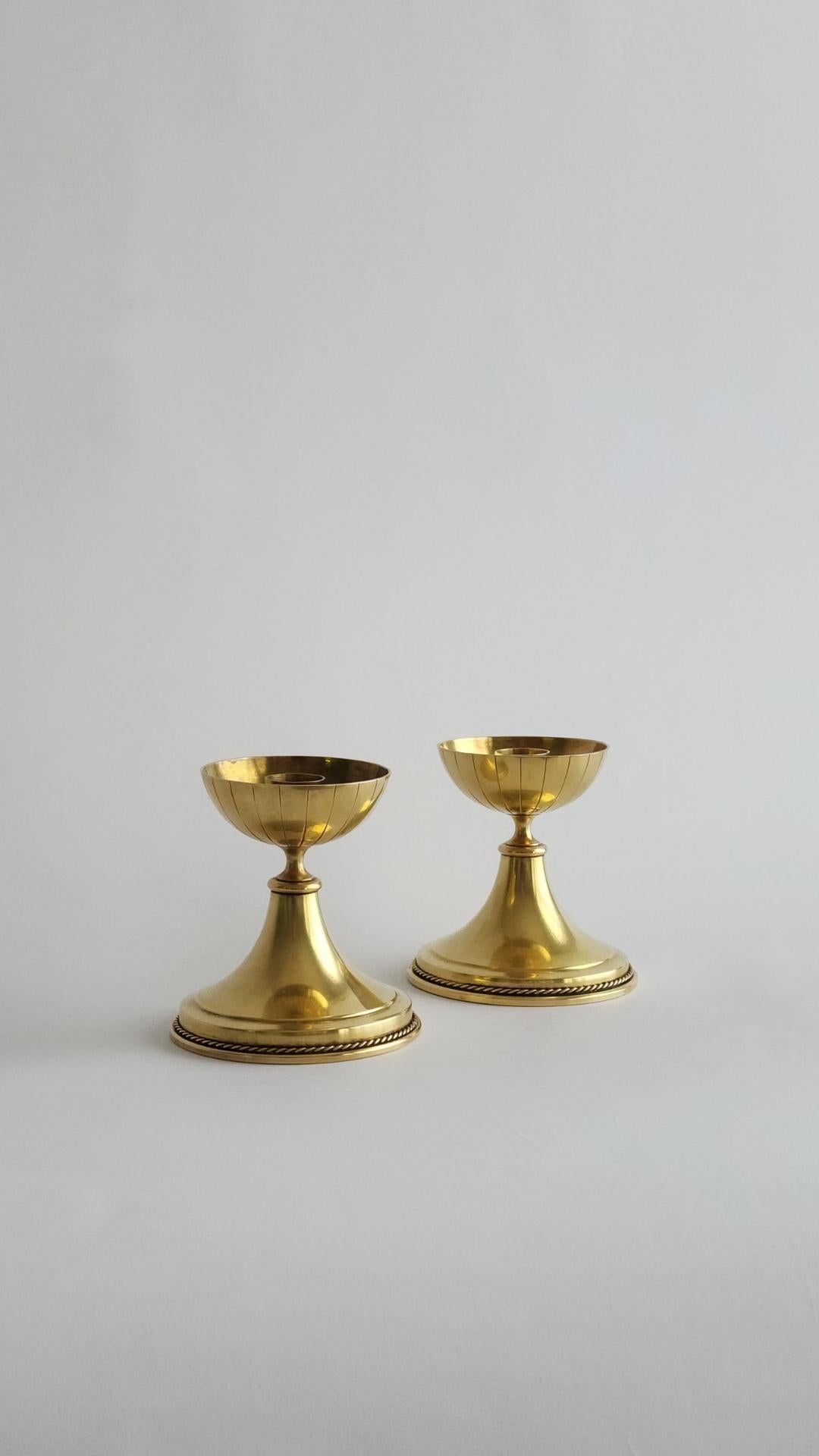Mid-Century Modern Gunnar Ander for Ystad Metall Candleholders, Brass, Sweden c. 1960s For Sale