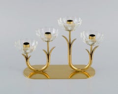 Gunnar Ander for Ystad Metall, Candlestick in Brass and Clear Art Glass, 1950s