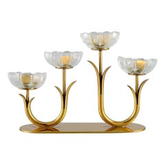 Gunnar Ander for Ystad Metall, Candlestick in Brass and Clear Art Glass, 1950s