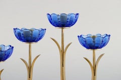Gunnar Ander for Ystad Metall, Candlestick in Brass and Mouth-Blown Art Glass