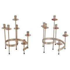Gunnar Ander per Ystad Metall. Coppia di portacandele in ottone argentato.