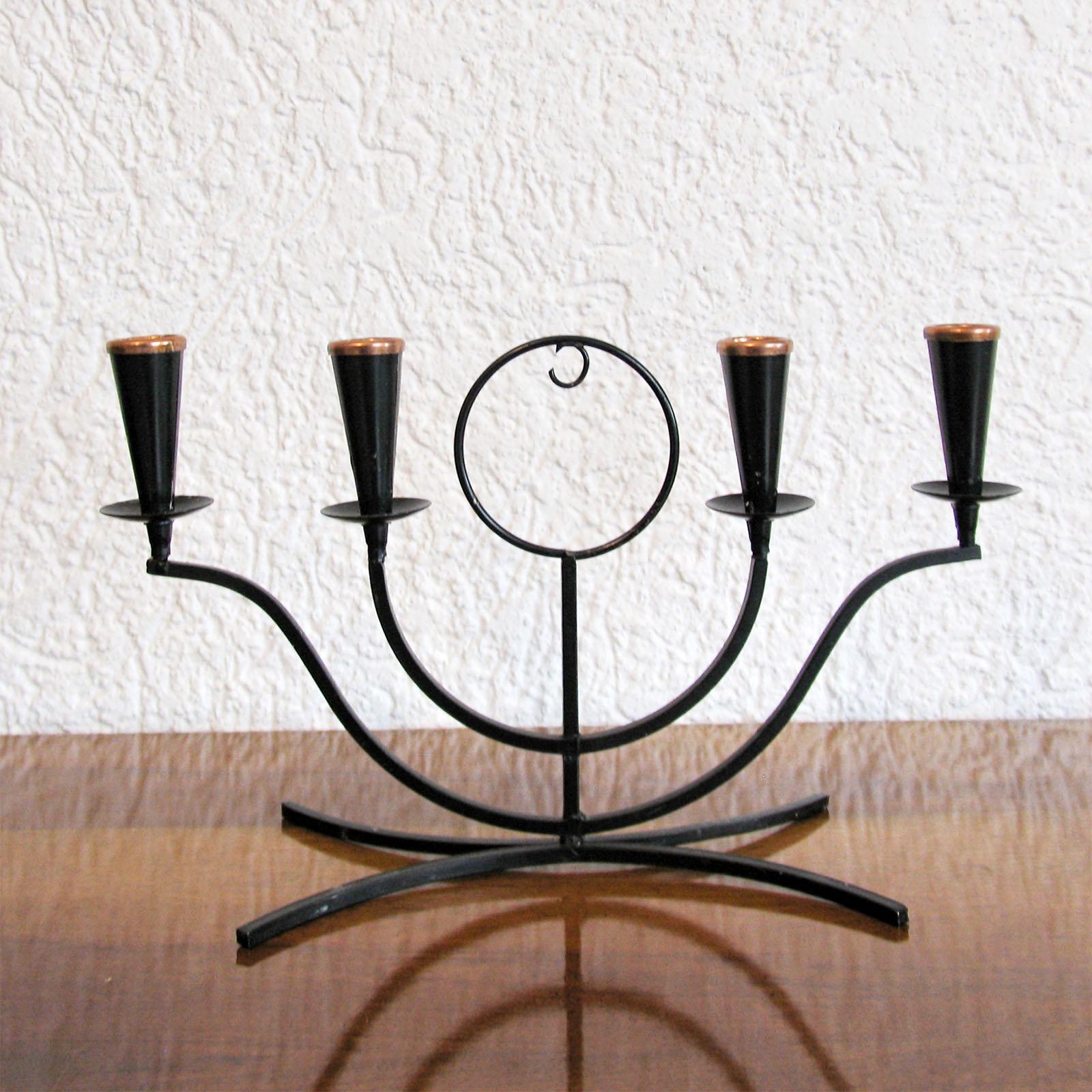 Mid-Century Modern Gunnar Ander for Ystad Metall, Swedish Modernist Four-Light Candlestick, 1950s For Sale