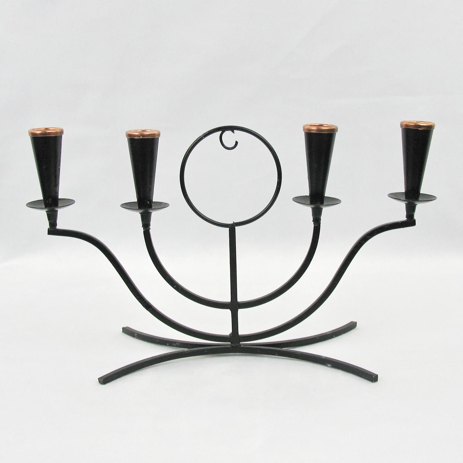 Gunnar Ander for Ystad Metall, Swedish Modernist Four-Light Candlestick, 1950s In Good Condition For Sale In Bochum, NRW