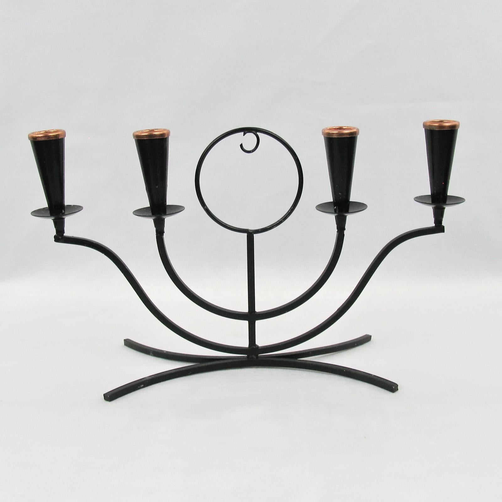 Gunnar Ander for Ystad Metall, Swedish Modernist Four-Light Candlestick, 1950s For Sale 1