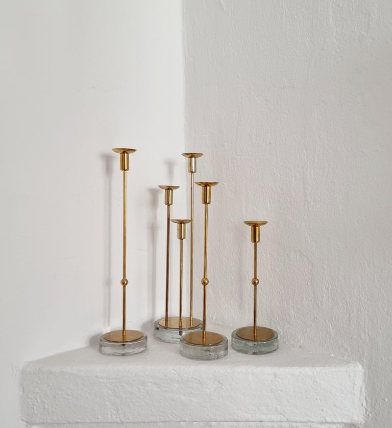 Gunnar Ander, Four Candle Holders, Brass and Glass, Ystad Metall
