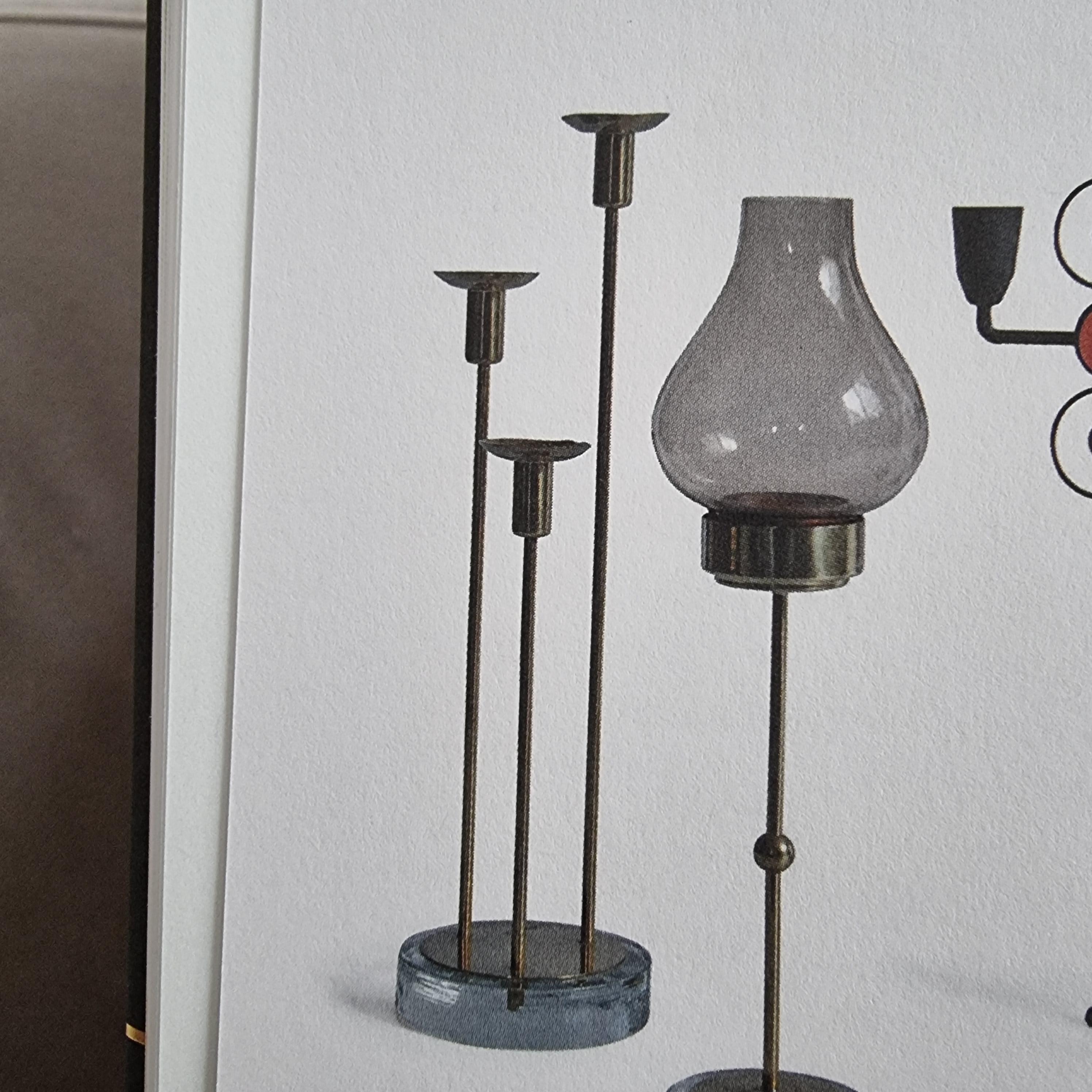 Scandinavian Modern Gunnar Ander, Four Candle Holders, Brass & Glass, Ystad Metall, Swedish Modern For Sale