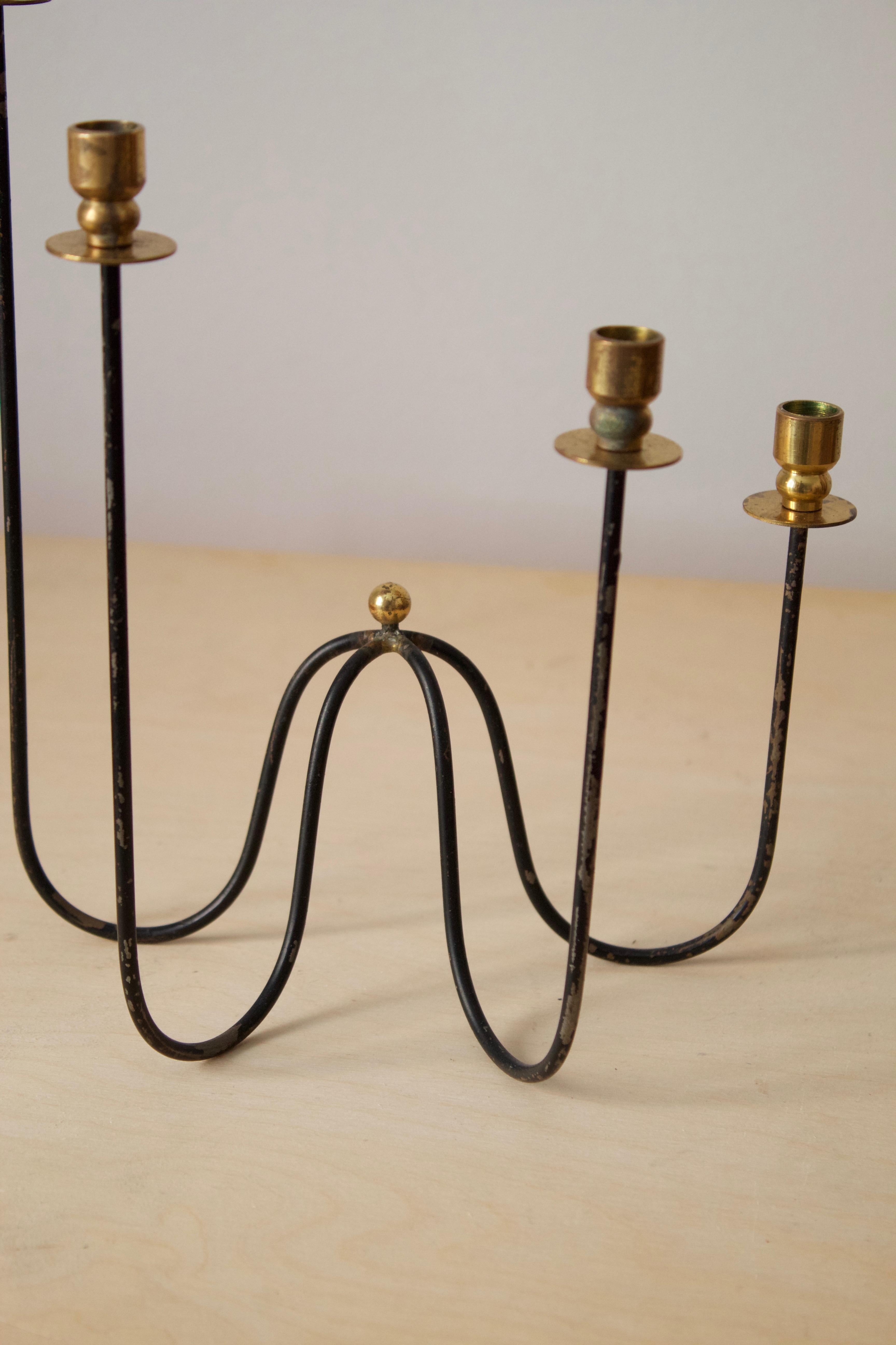 Gunnar Ander, Organic Candelabra, Brass, Painted Metal, Sweden, 1950s In Good Condition In High Point, NC