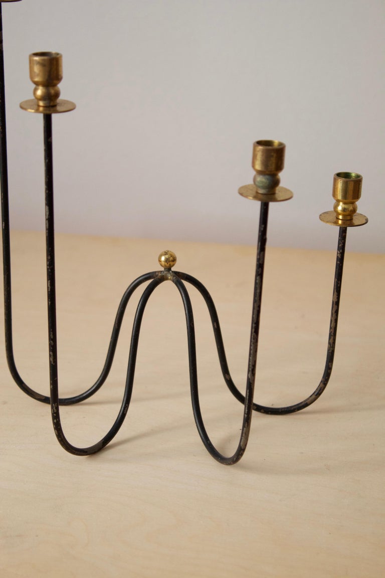 Gunnar Ander, Organic Candelabra, Brass, Painted Metal, Sweden, 1950s In Good Condition For Sale In West Palm Beach, FL