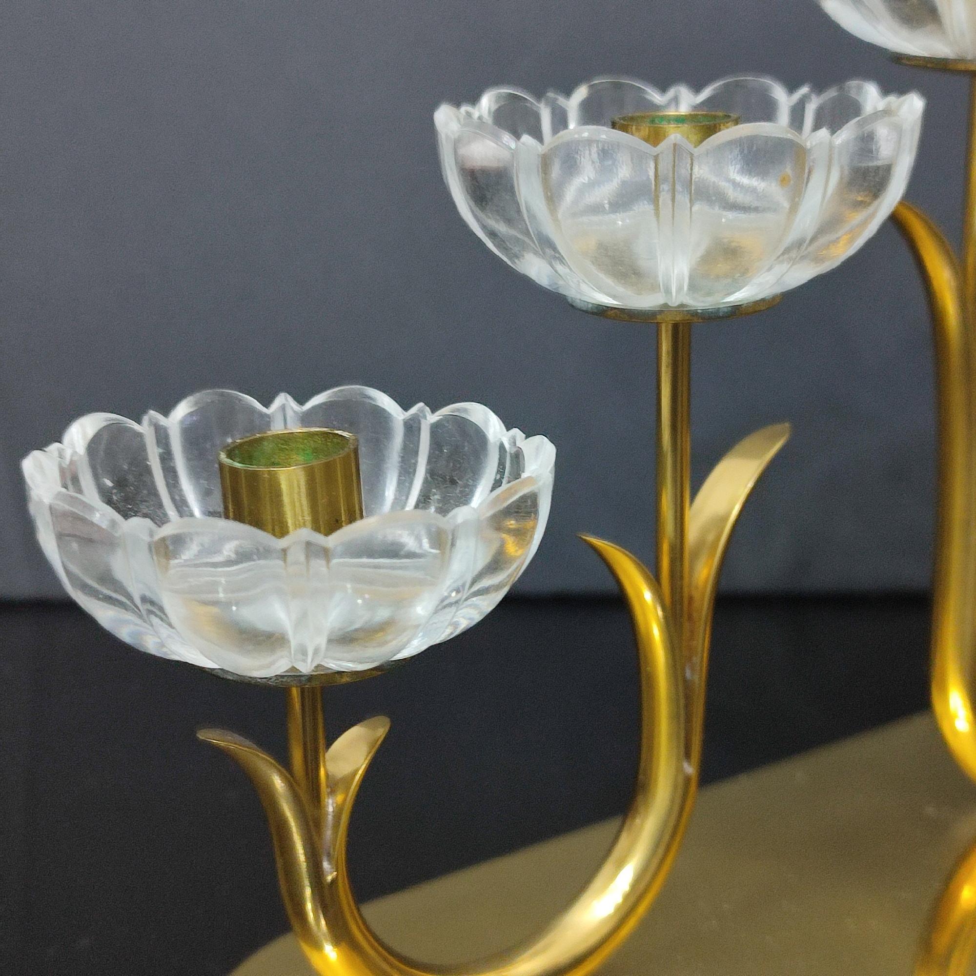 Gunnar Ander, Pair of Candelabra, Brass, Glass, Ystad Metall, Sweden, 1950s For Sale 5