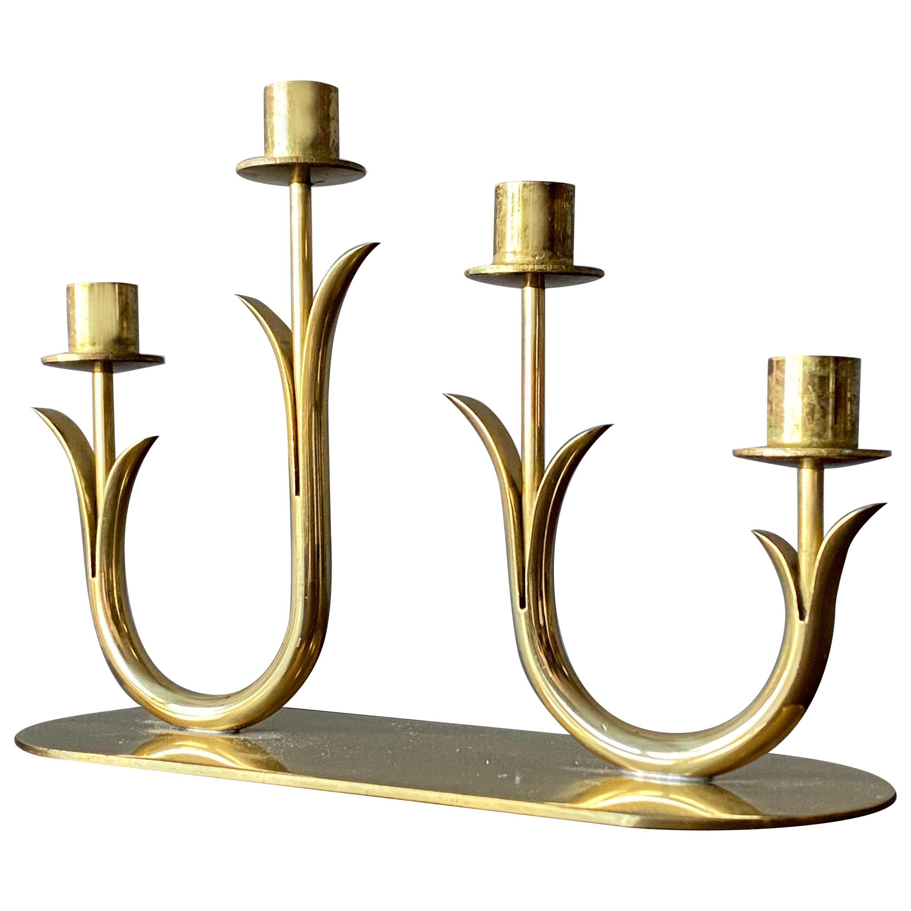 Midcentury Candelabra Brass Ystad Metall Sweden Gunnar Ander, 1960s For