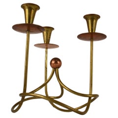Candelabro a tre bracci di Gunnar Ander in rame e ottone